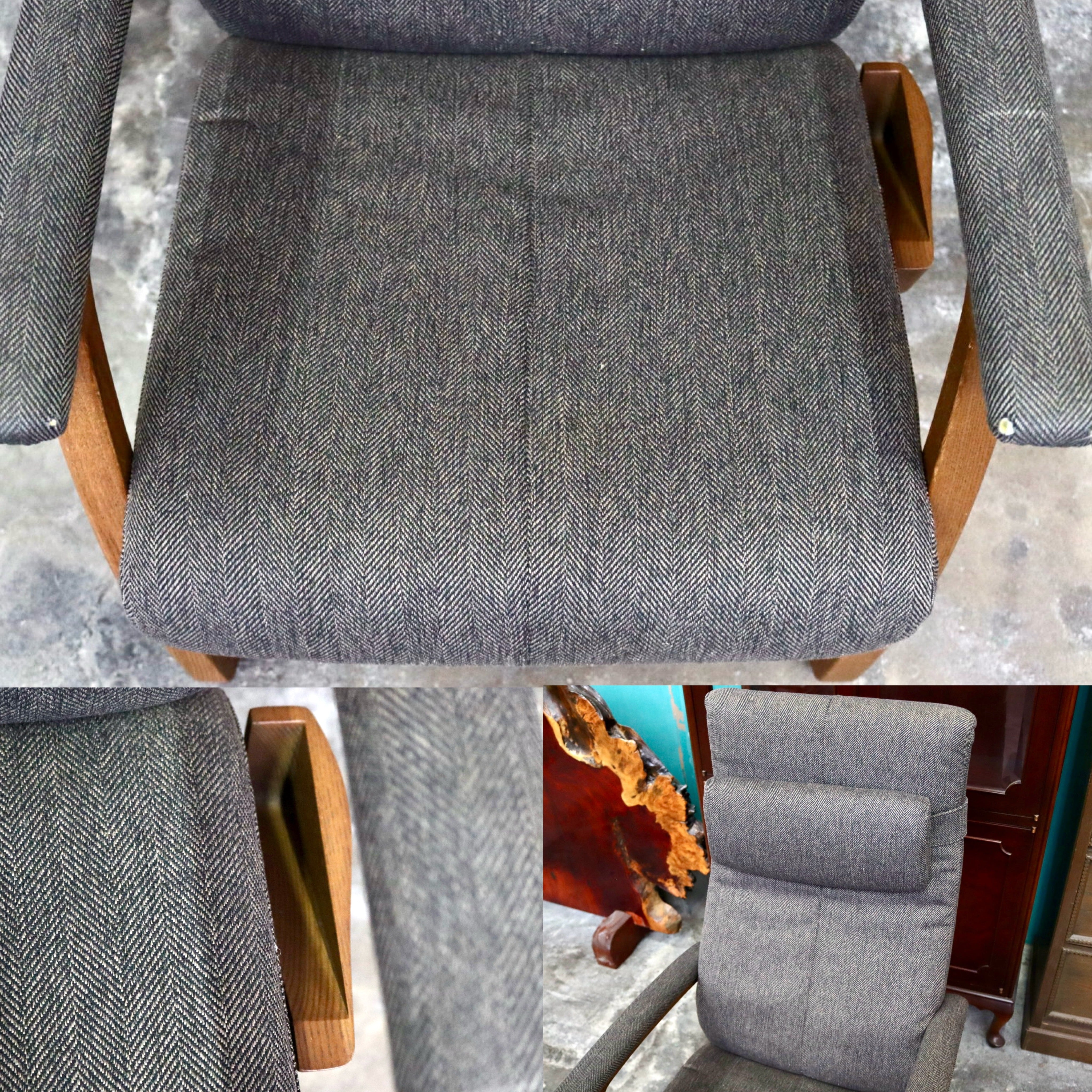 GMJK81○冨士ファニチア / FUJI FURNITURE Rauha リクライニングチェア ソファ 椅子 ヘッドレスト ファブリック オーク材 定価約14.3万