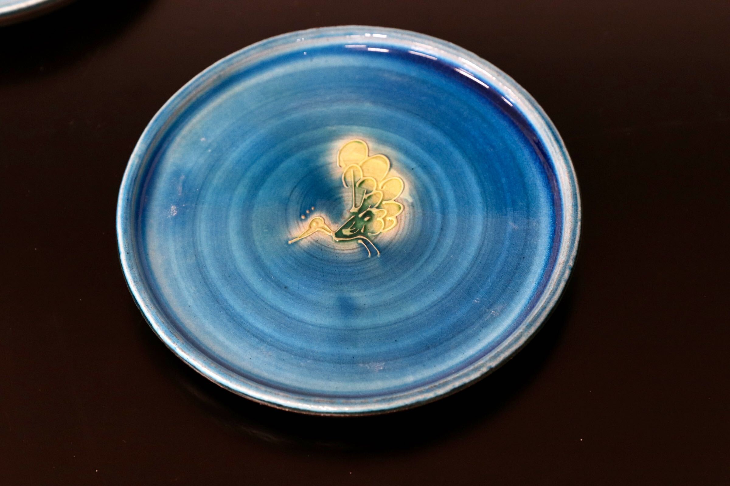 GMJO136D○トルコ青釉 色絵動物文 絵替銘々皿 五客揃 在