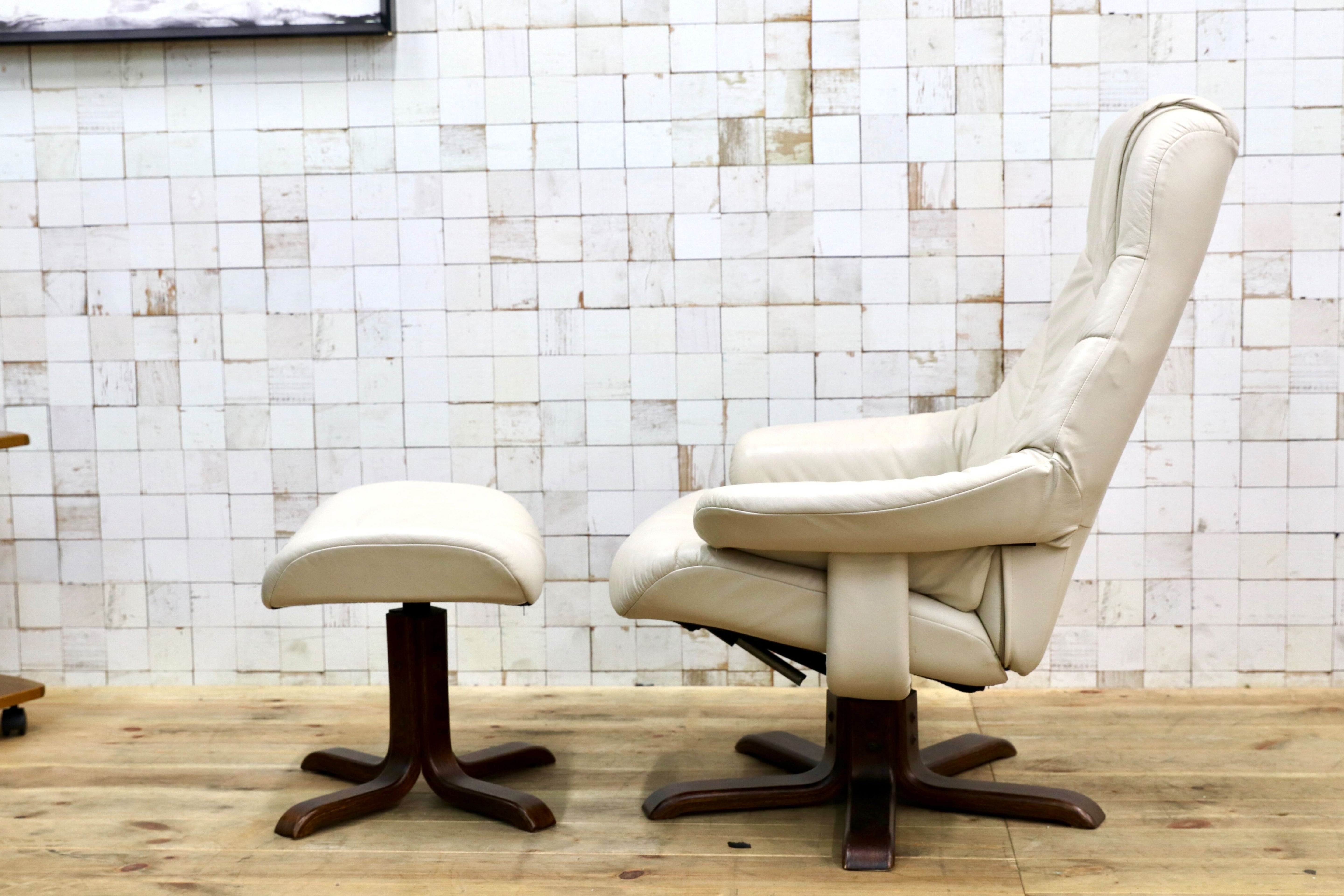 GMIK590○Hjellegjerde / イエリアーダ リクライニングチェア パーソナルチェア 回転椅子 オットマン レザー ノルウェー 北欧家具