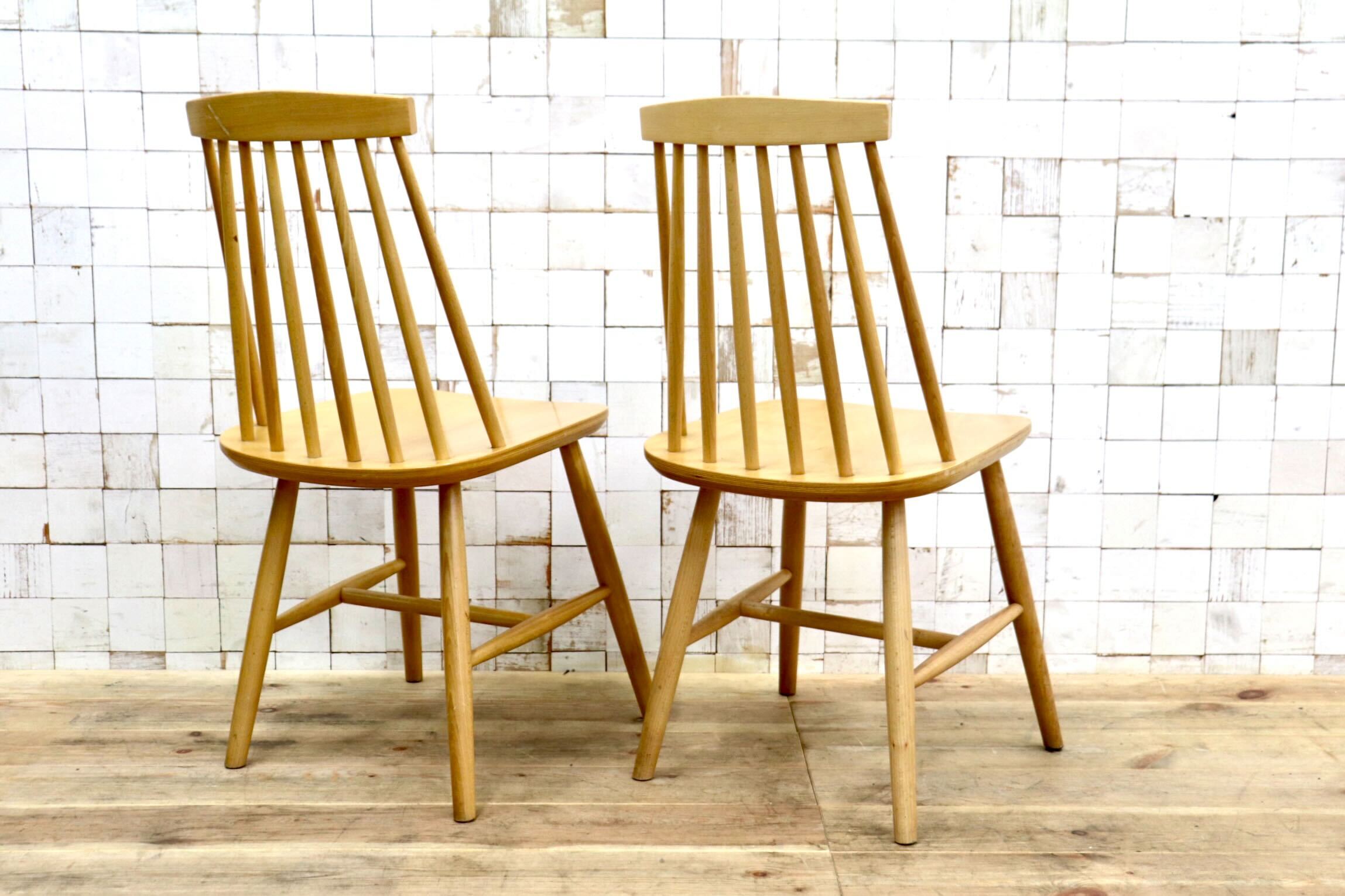 GMIH499D〇北欧スタイル ウィンザーチェア 2脚セットダイニングチェア 木製 ナチュラル スピンドルバック