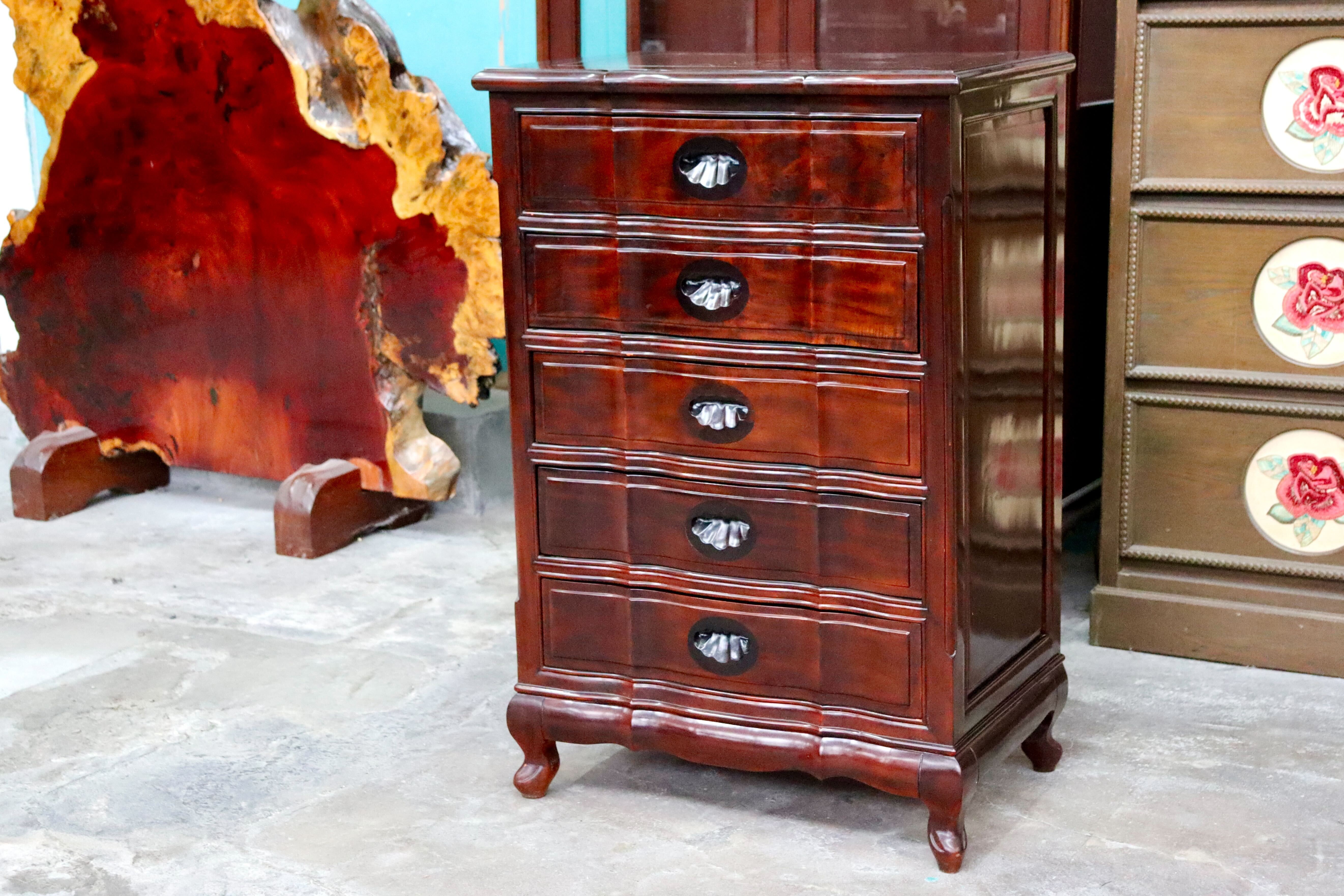 GMIS511○西洋 5段チェスト サイドチェスト 花梨 彫刻 引き出し 猫脚 収納家具 木製 ヨーロピアン クラシック レトロ