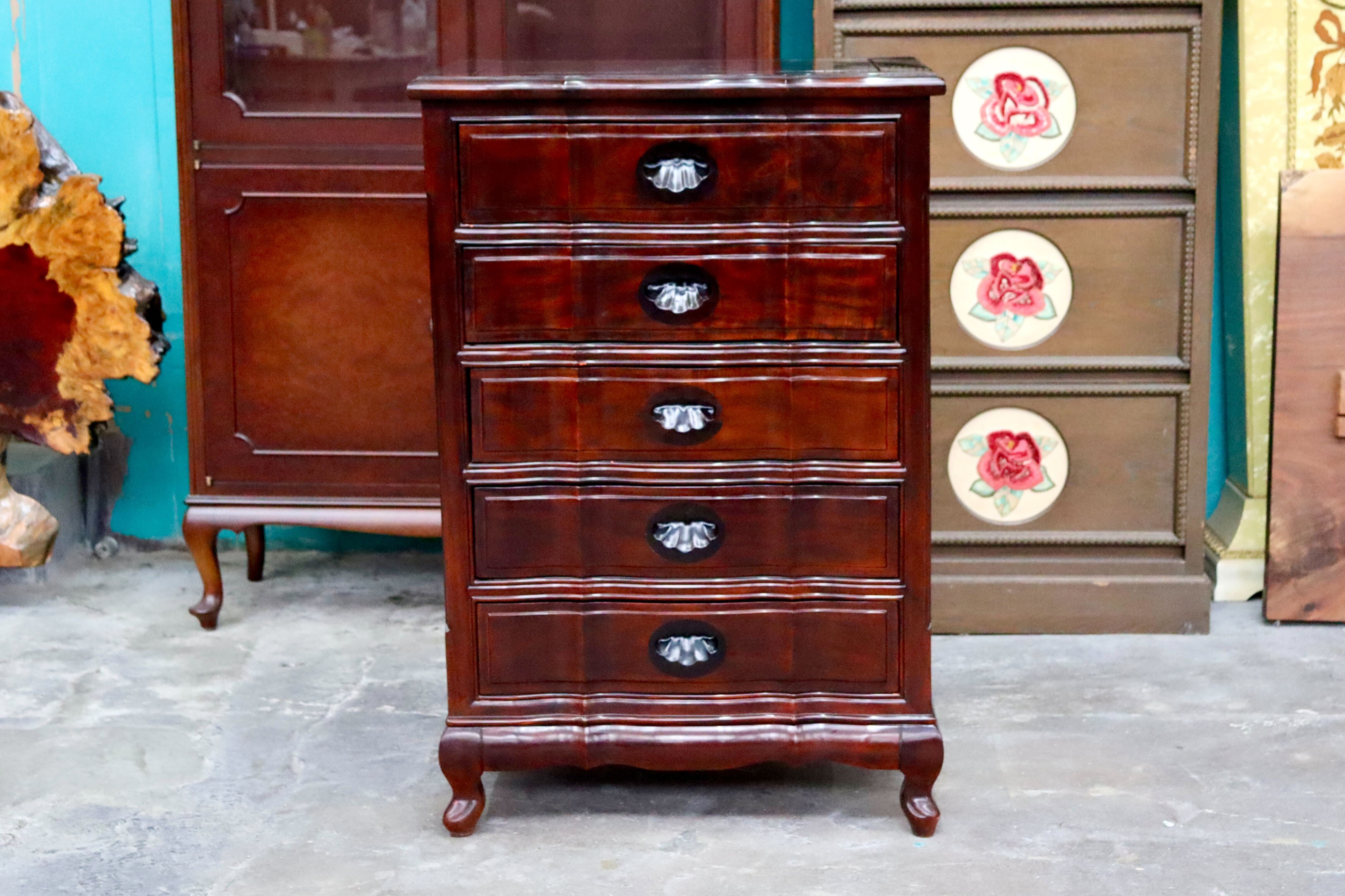 GMIS511○西洋 5段チェスト サイドチェスト 花梨 彫刻 引き出し 猫脚 収納家具 木製 ヨーロピアン クラシック レトロ
