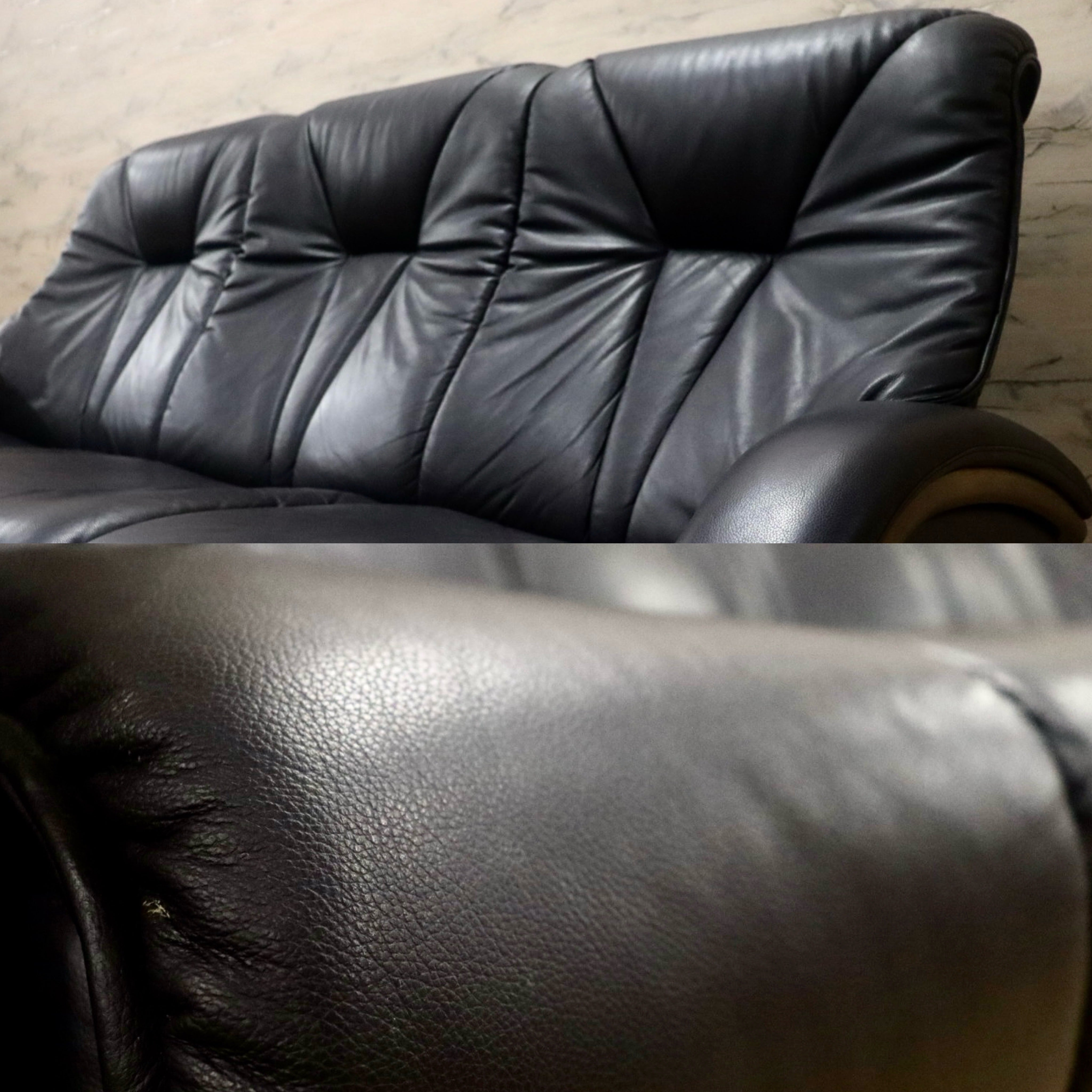 GMJK118A○冨士ファニチア / FUJI FURNITURE 3人掛けソファ トリプルソファ 本革 ブラック 国産家具 和モダン 応接