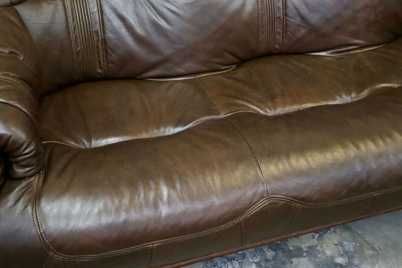 GMIK622○オランダ製 ダッチカントリー 3人掛けソファ トリプルソファ 長椅子 楢材 本革 ブラウン クラシック ヴィンテージ 約60万