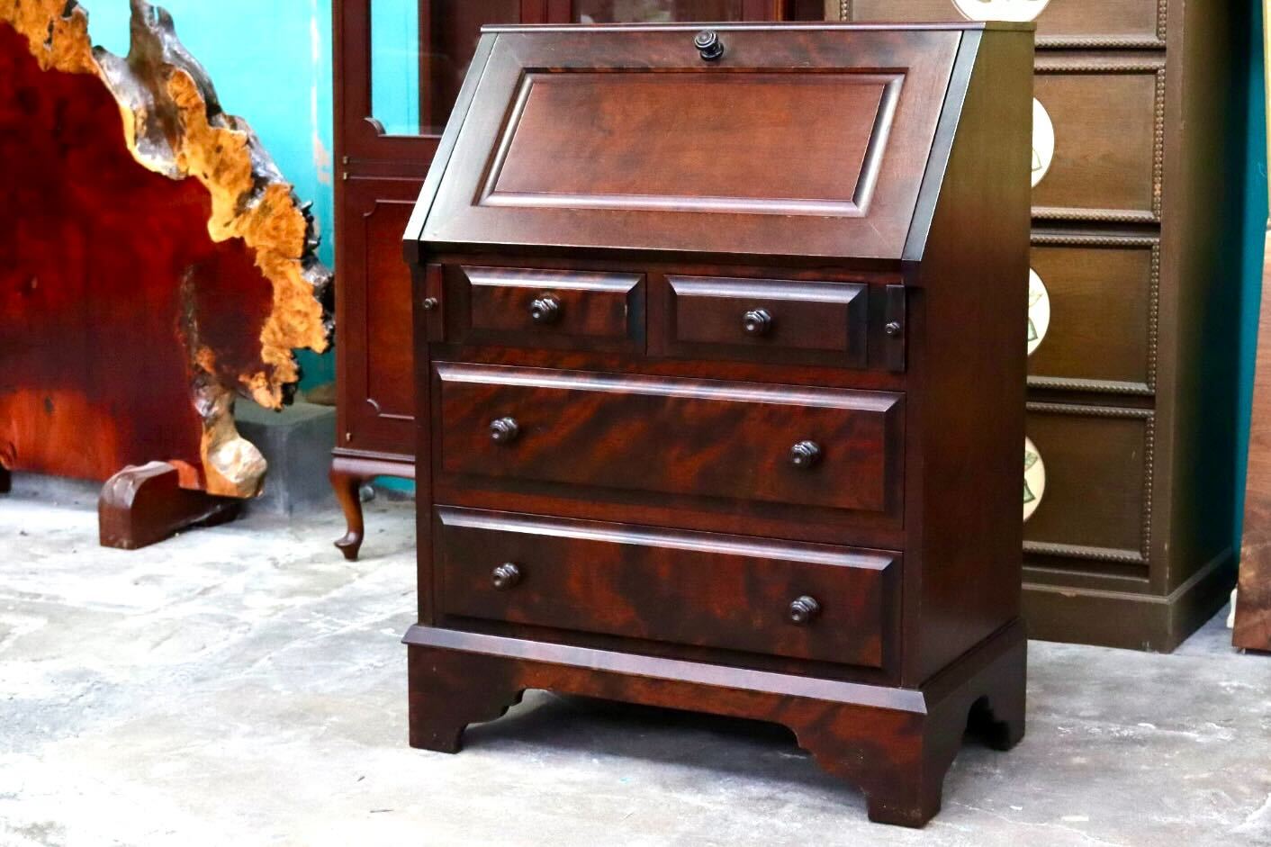 GMIH465○北海道民芸家具 ライティングビューロー デスク 机 学習机 勉強机 引き出し 樺材 飛騨産業 レトロ ヴィンテージ 定価約28万