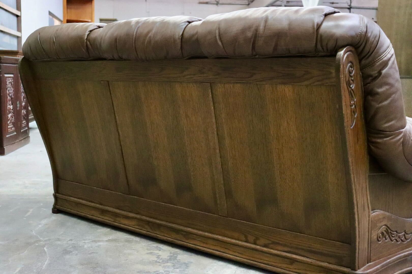 GMIK622○オランダ製 ダッチカントリー 3人掛けソファ トリプルソファ 長椅子 楢材 本革 ブラウン クラシック ヴィンテージ 約60万