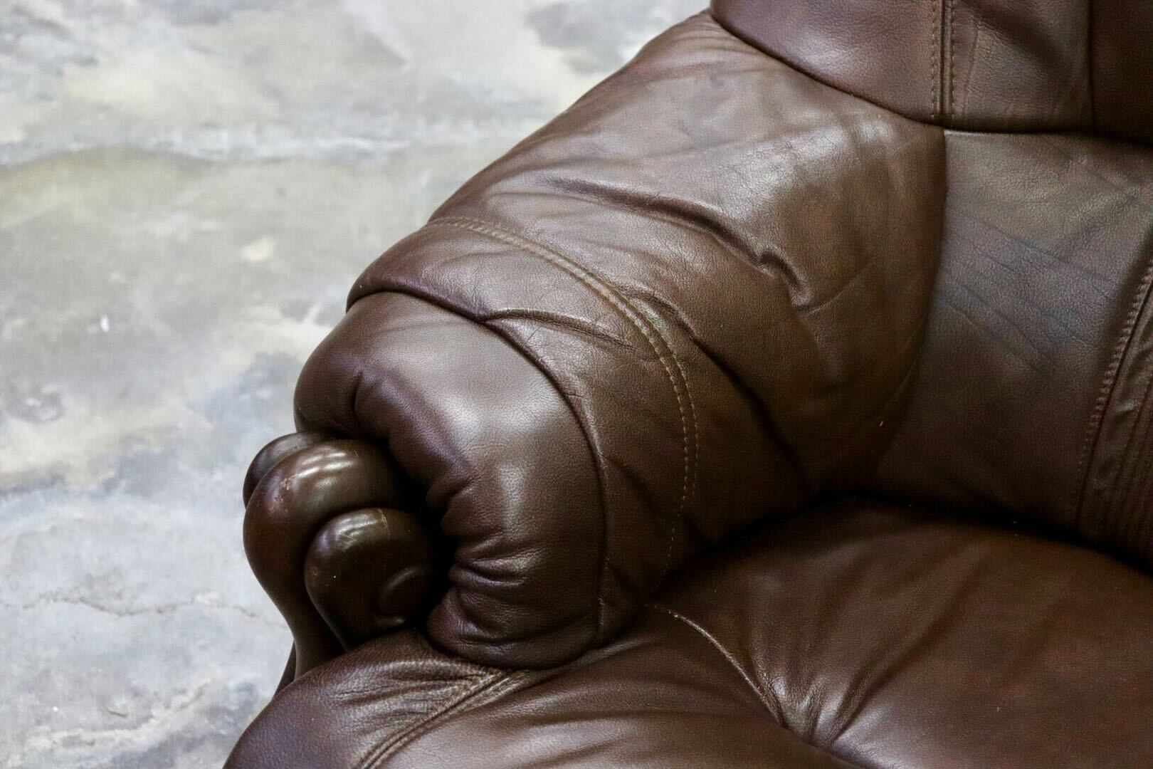 GMIK622○オランダ製 ダッチカントリー 3人掛けソファ トリプルソファ 長椅子 楢材 本革 ブラウン クラシック ヴィンテージ 約60万