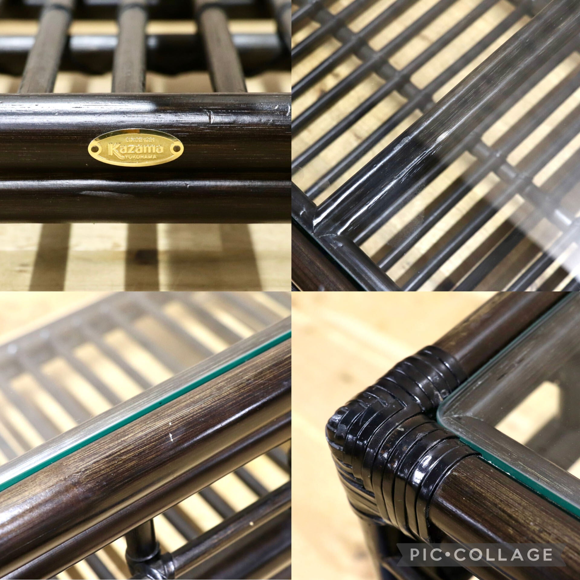 GMJK395◯Kazama / カザマ ラタンセンターテーブル リビングテーブル ローテーブル ガラステーブル 応接 ガラス天板 モダン アジアン