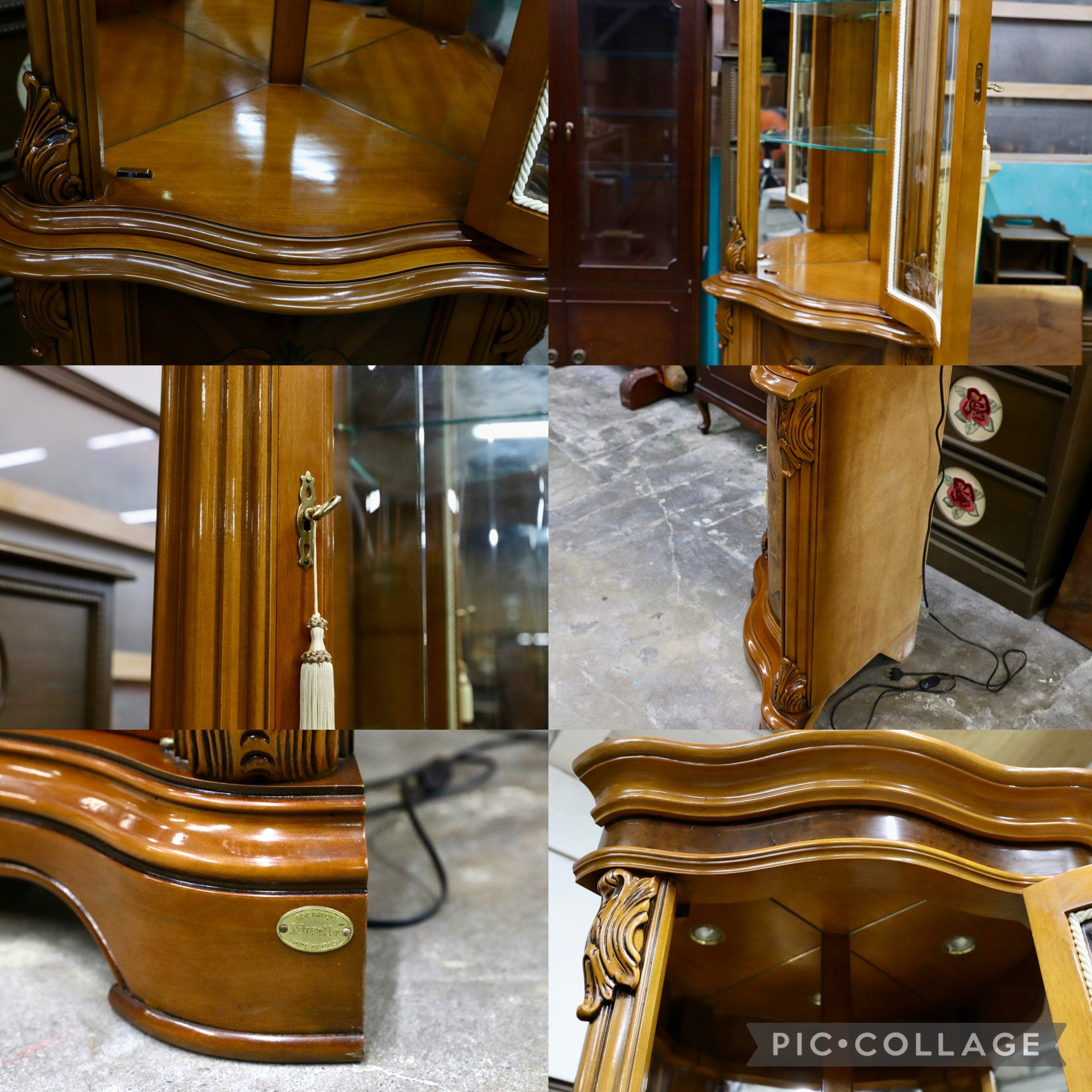 GMJH291○Morello Gianpaolo / モレロ・ジャンパオロ コーナーキャビネット キュリオケース 象嵌細工 イタリア製 クラシック家具 約70万