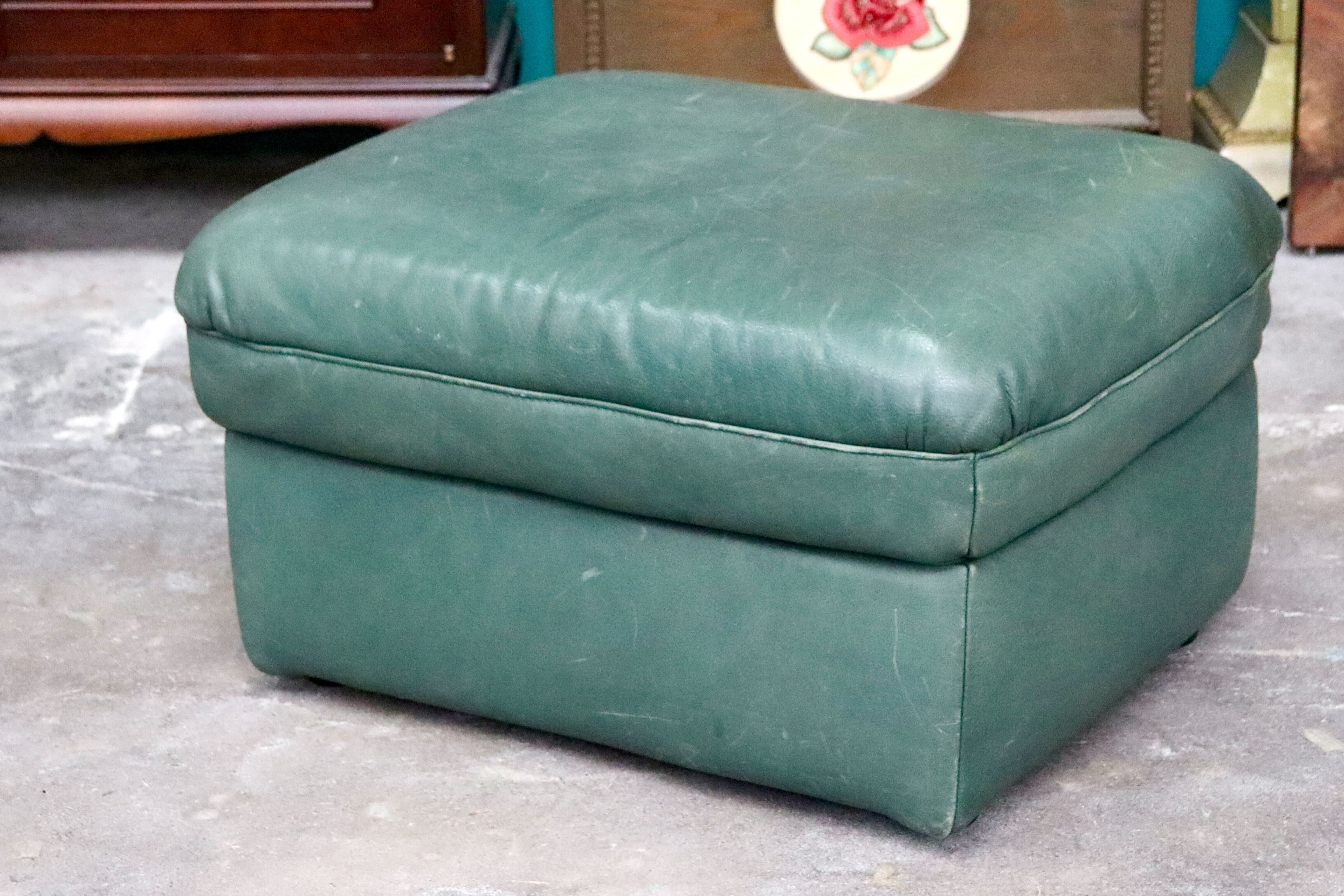 GMIS509B○karimoku / カリモク スツール オットマン 椅子 足置き 腰掛け 本革 ダークグリーン モダン シンプル 国産家具