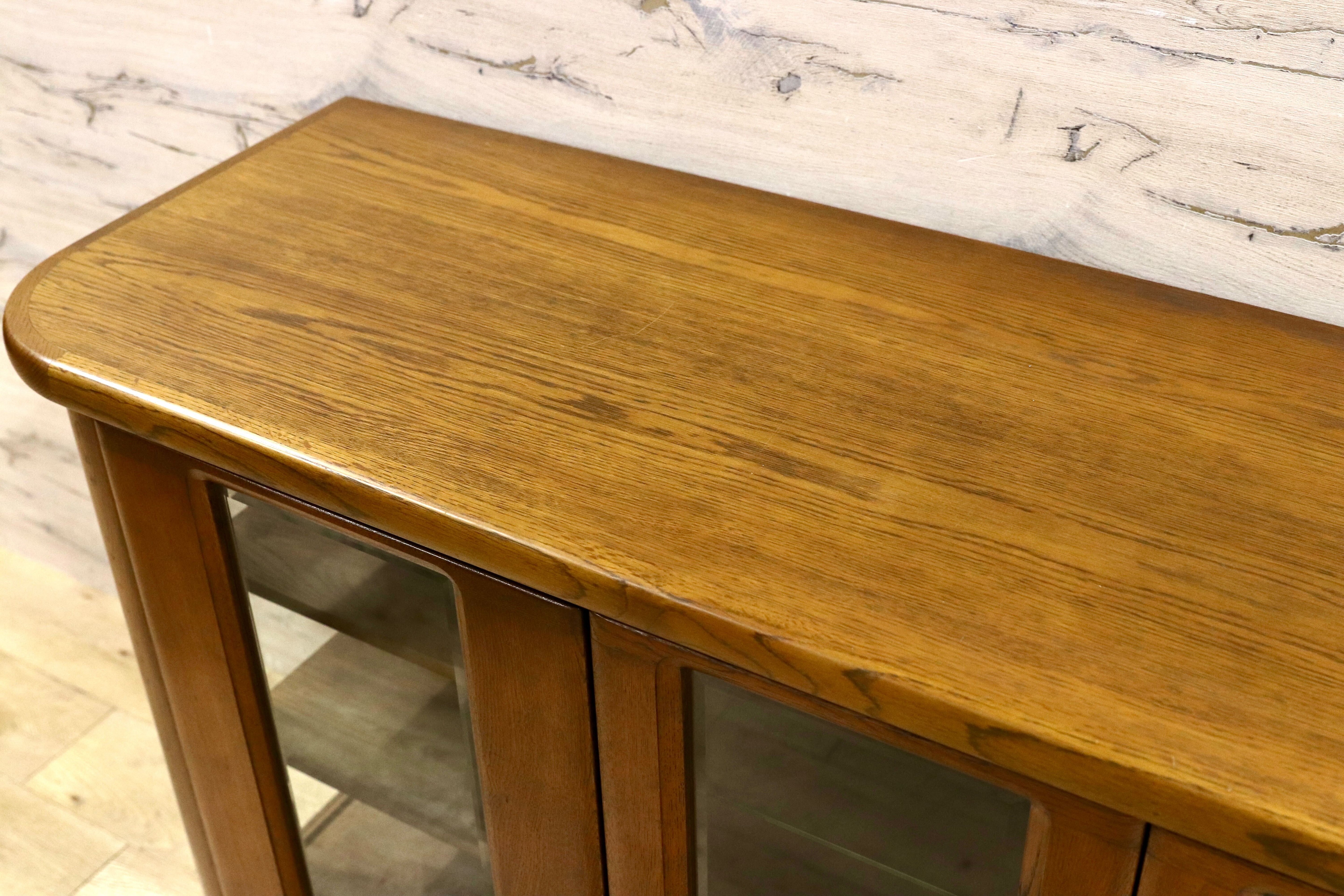 GMIH314○浜本工芸 / HAMAMOTO サイドボード リビングボード 楢材 オールド 国産 ヴィンテージ キュリオケース