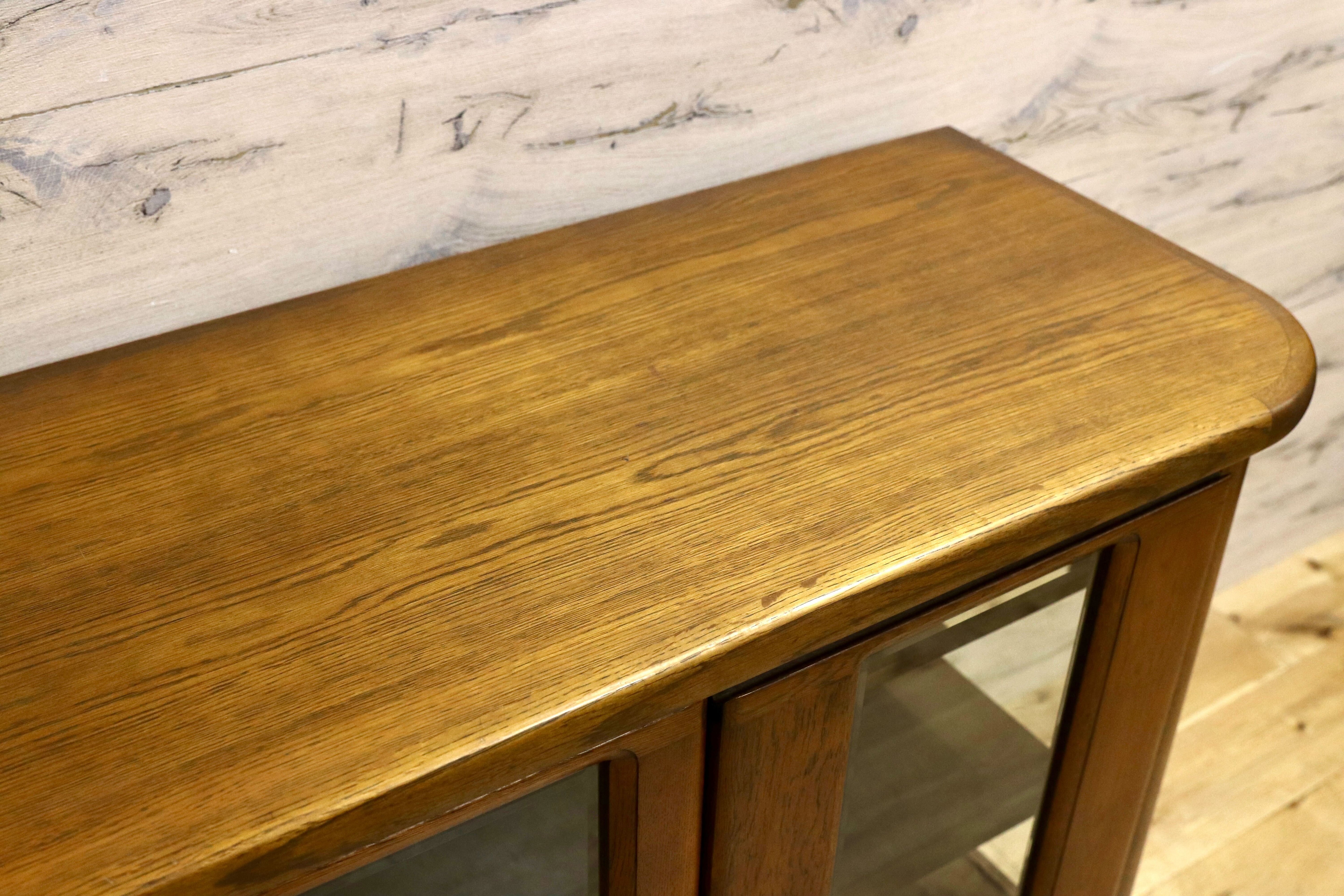 GMIH314○浜本工芸 / HAMAMOTO サイドボード リビングボード 楢材 オールド 国産 ヴィンテージ キュリオケース