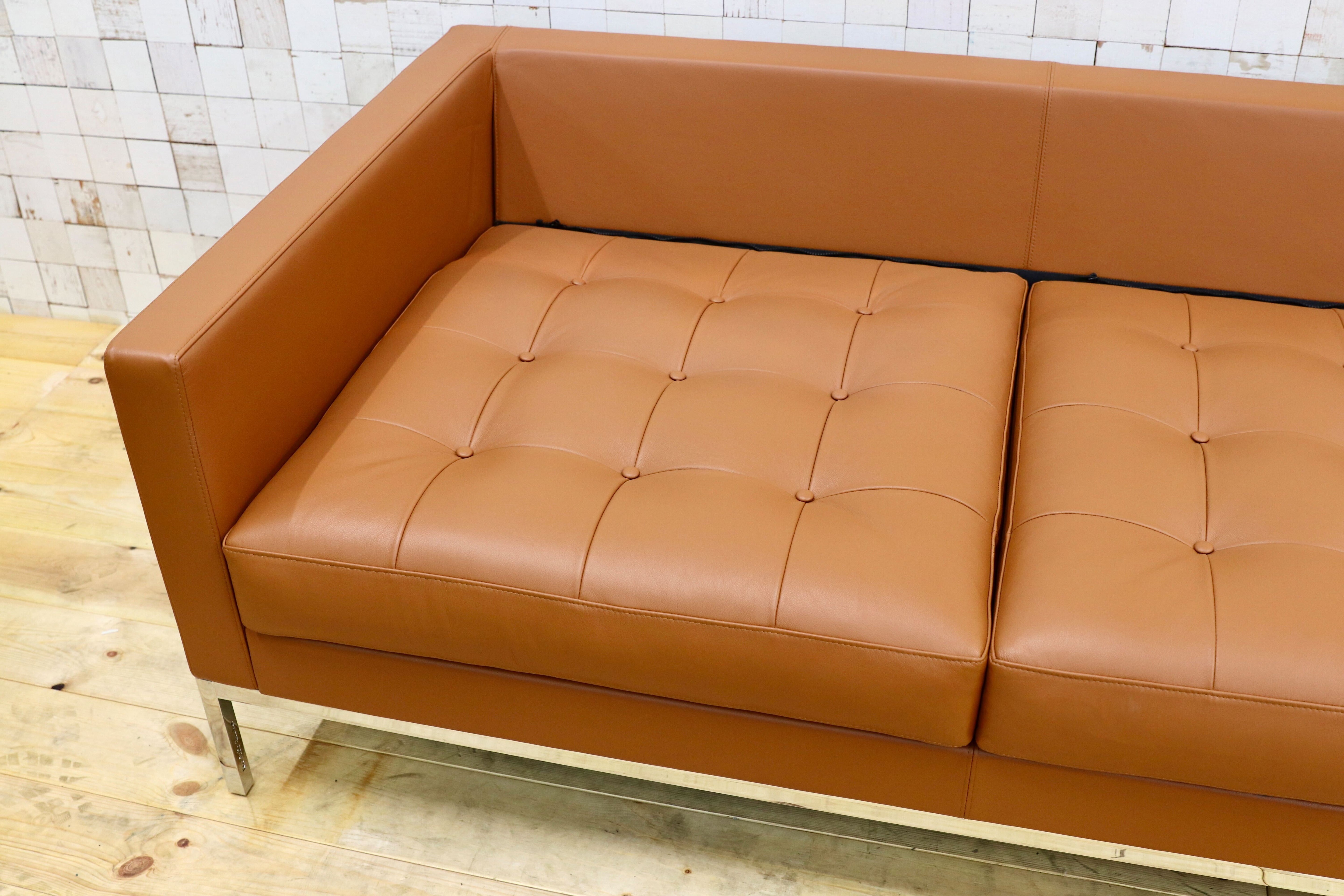 GMHN238○Knoll / ノル Florence Knoll Collection Relax Sofa 3人掛けソファ 本革 ライトブラウン ショールーム展示品 定価285万