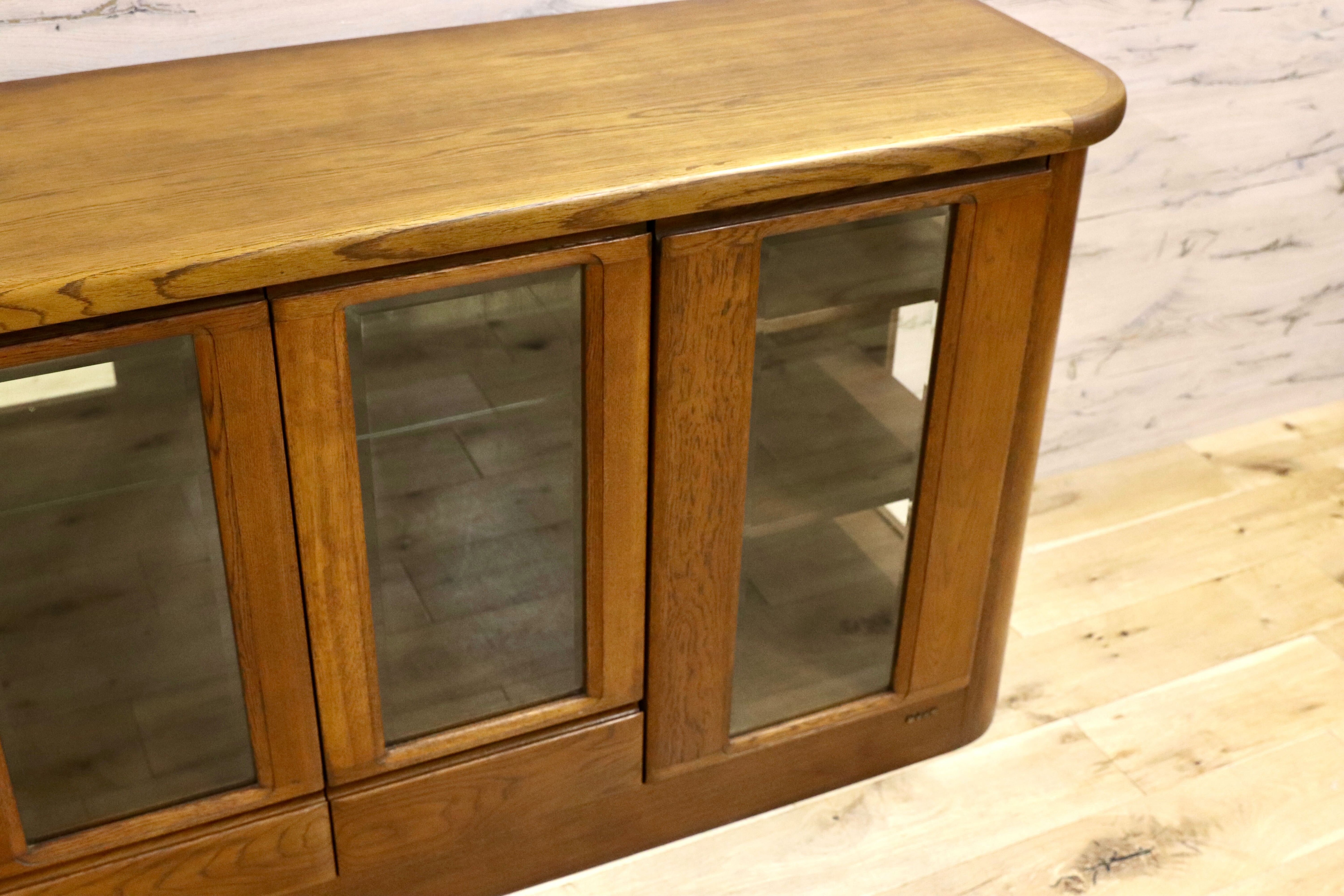 GMIH314○浜本工芸 / HAMAMOTO サイドボード リビングボード 楢材 オールド 国産 ヴィンテージ キュリオケース