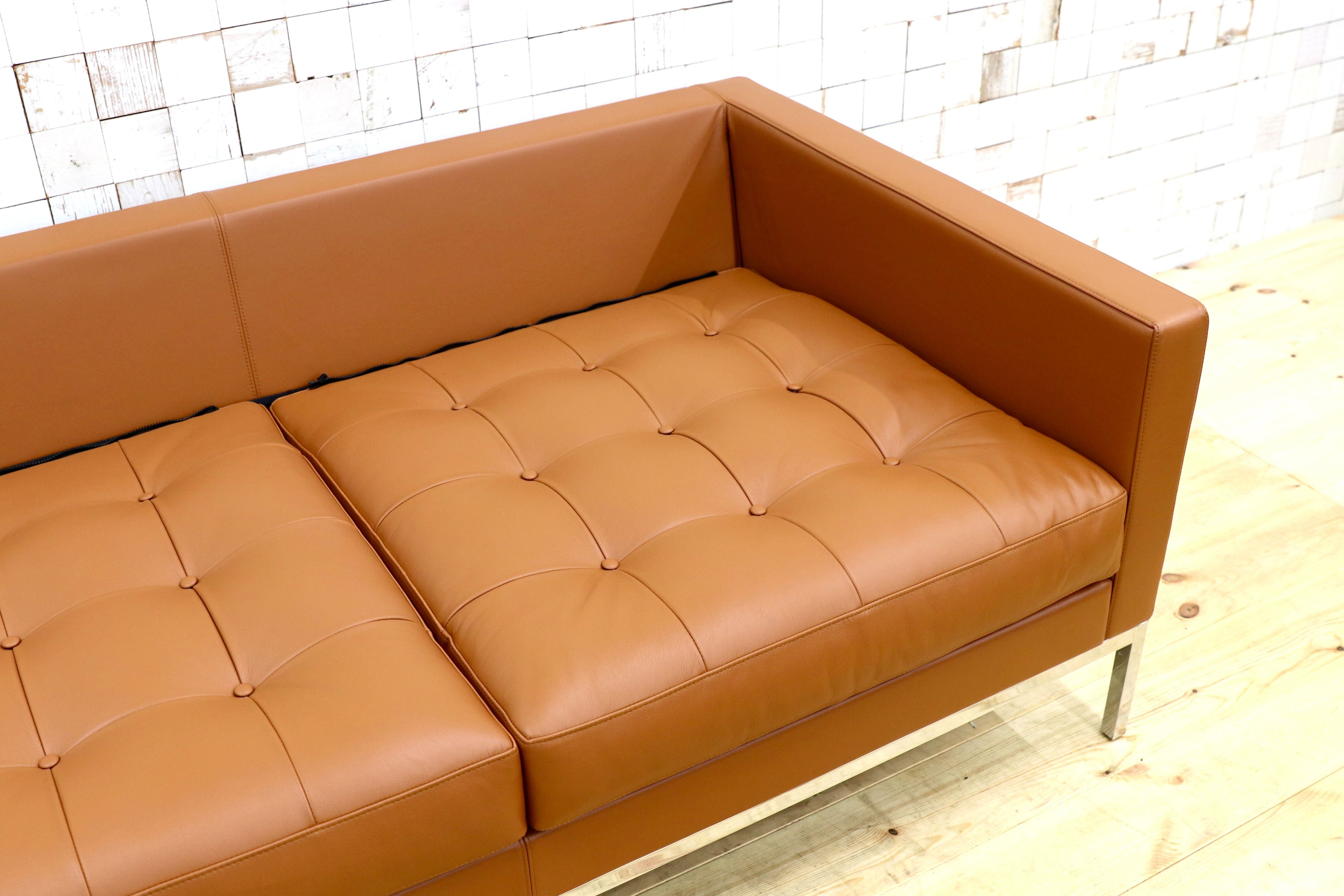 GMHN238○Knoll / ノル Florence Knoll Collection Relax Sofa 3人掛けソファ 本革 ライトブラウン ショールーム展示品 定価285万