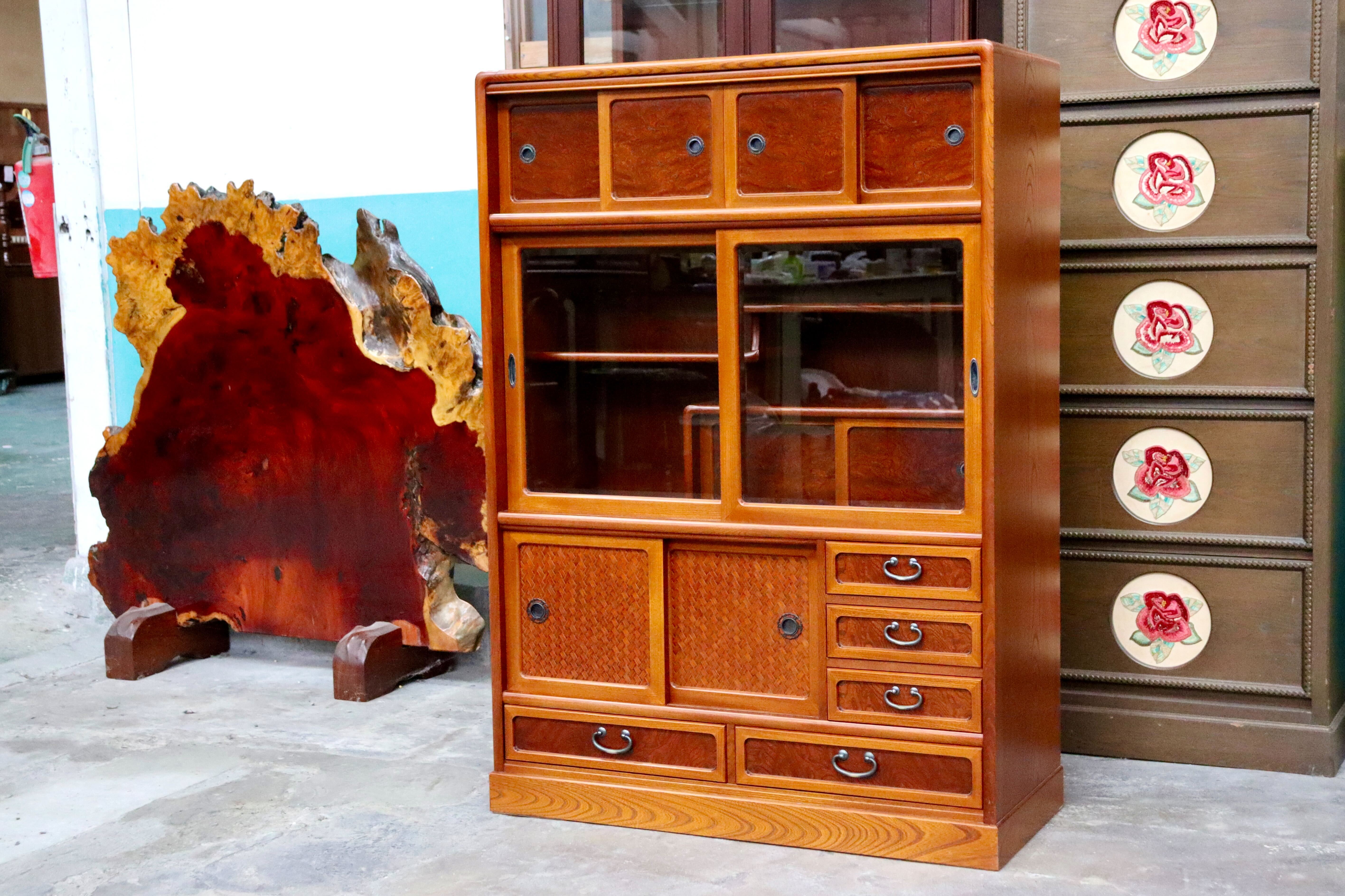 GMIH426○民芸家具 サイドボード 飾り棚 茶箪笥 和家具 茶棚 食器棚 収納 引き出し 無垢材 昭和 レトロ アンティーク