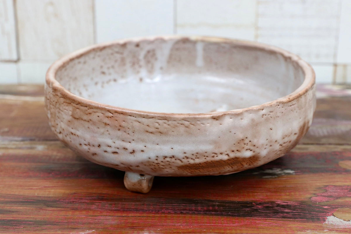 GMJO136I○水野澤三 陽山窯 志野 三足鉢 菓子器 盛鉢 茶道具 美濃焼 陶芸