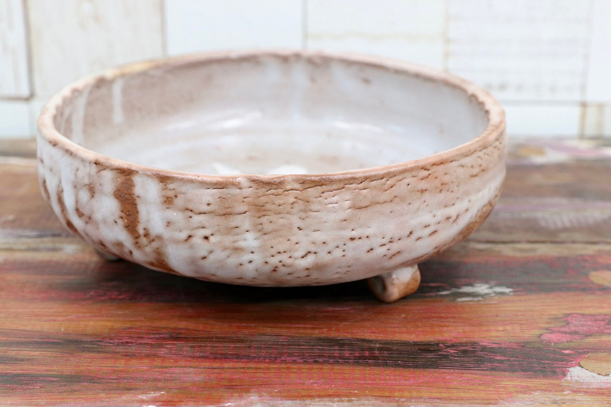 GMJO136I○水野澤三 陽山窯 志野 三足鉢 菓子器 盛鉢 茶道具 美濃焼 陶芸