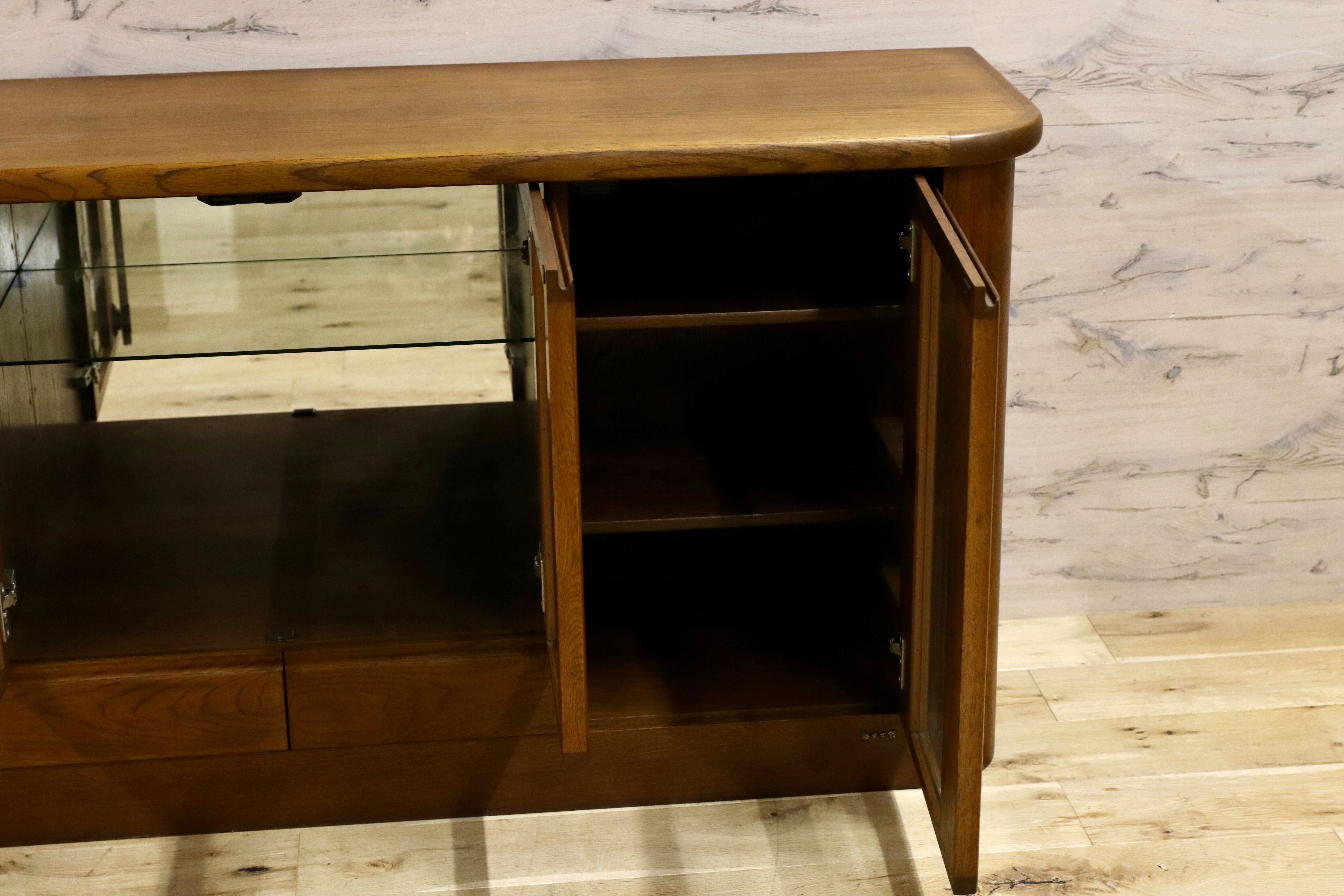 GMIH314○浜本工芸 / HAMAMOTO サイドボード リビングボード 楢材 オールド 国産 ヴィンテージ キュリオケース