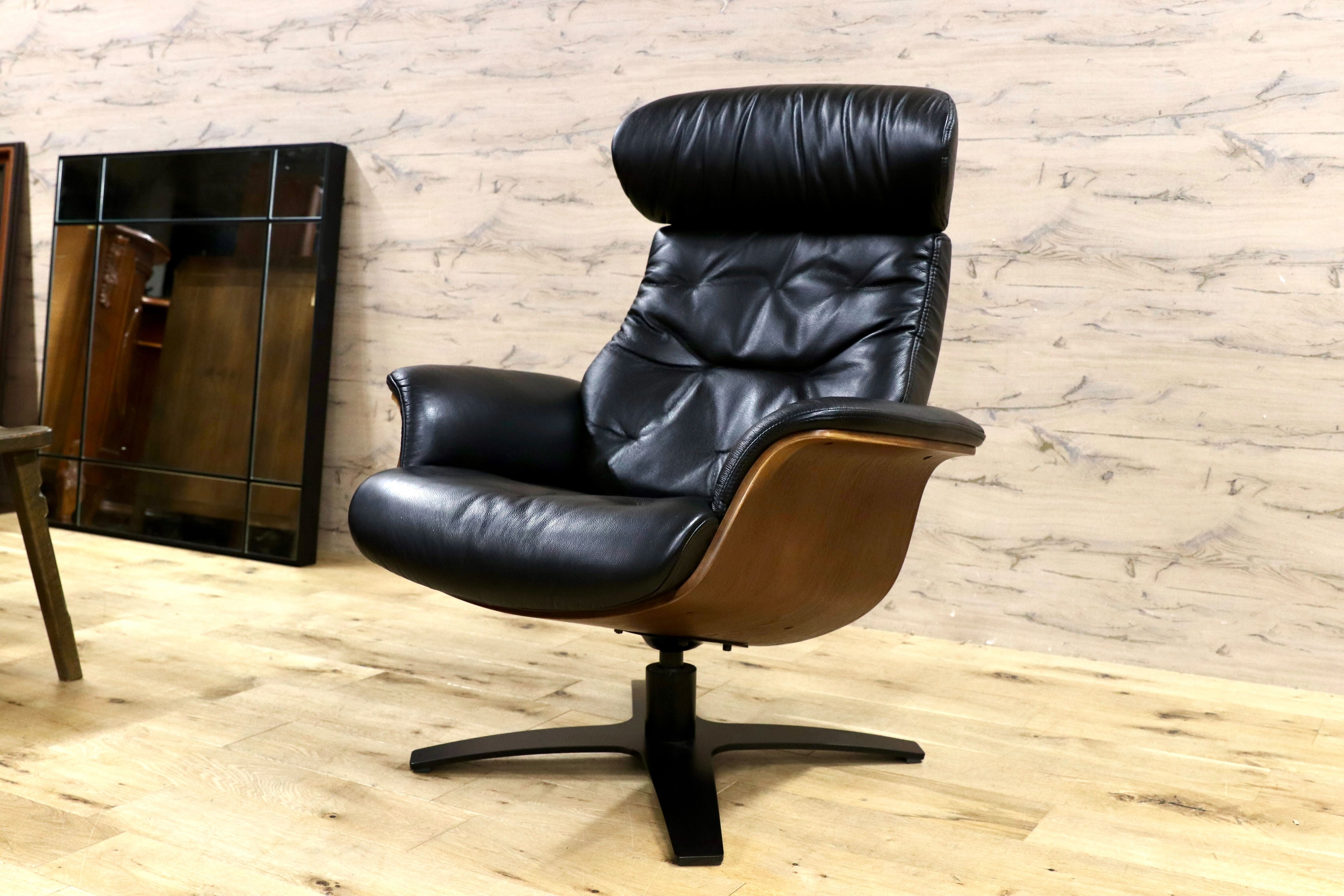 GMIS331○ニトリ / NITORI Nマーシャル 黒 本革 リクライニングチェア パーソナルチェア シングルソファ ラウンジチェア 定価10.9万