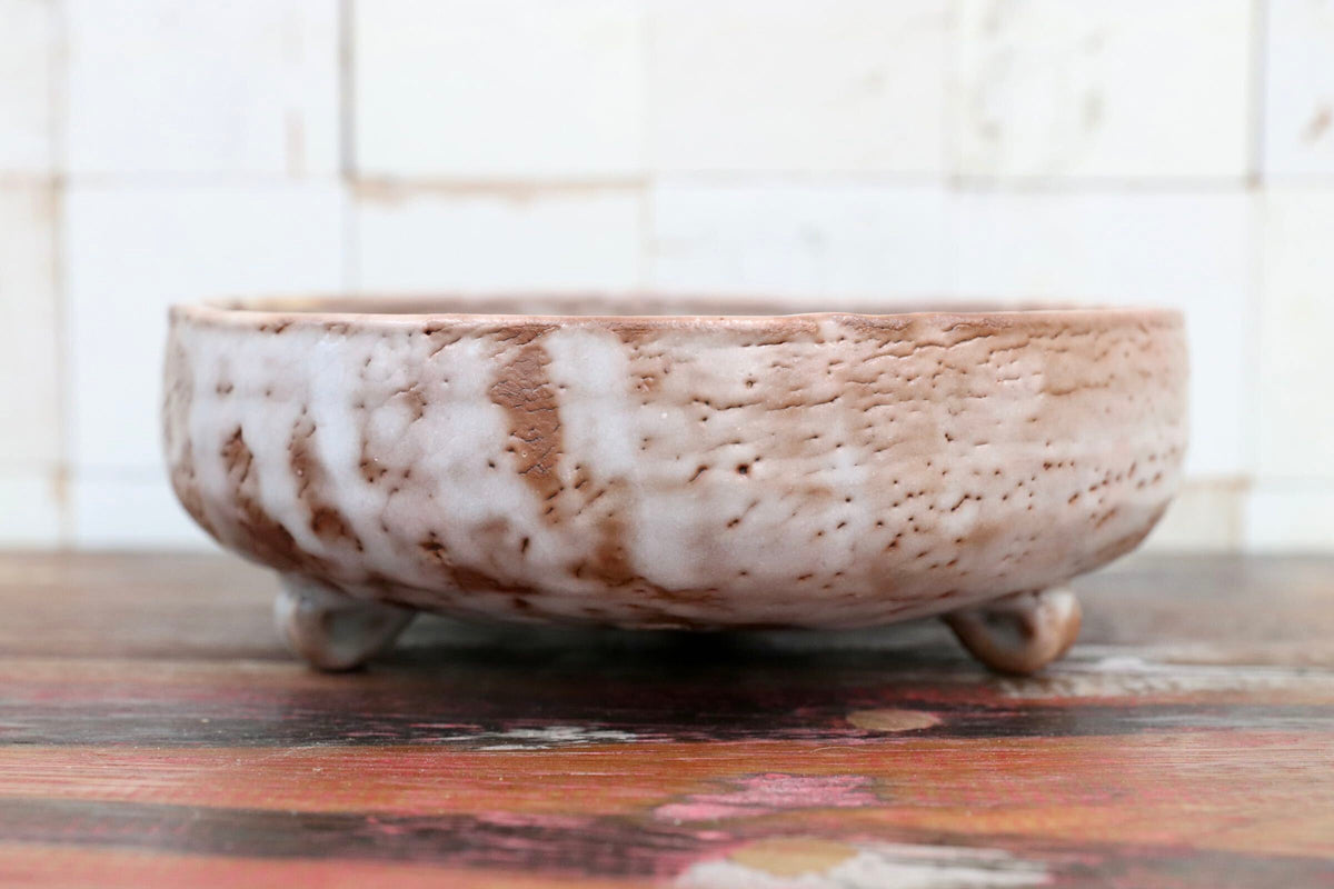 GMJO136I○水野澤三 陽山窯 志野 三足鉢 菓子器 盛鉢 茶道具 美濃焼 陶芸