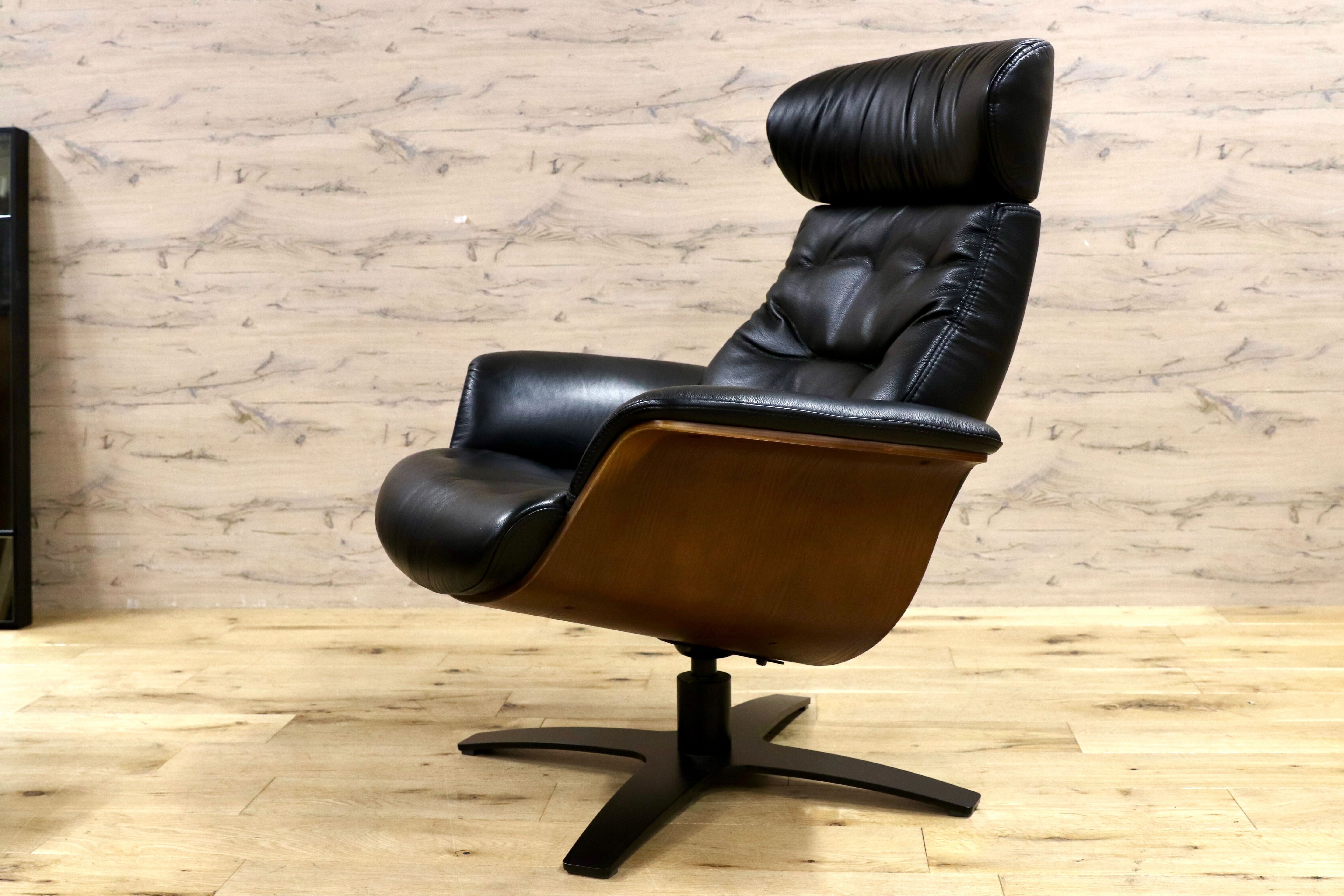 GMIS331○ニトリ / NITORI Nマーシャル 黒 本革 リクライニングチェア パーソナルチェア シングルソファ ラウンジチェア 定価10.9万