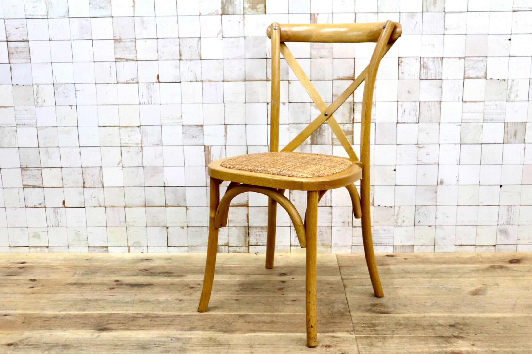 GMIH490E〇クロスバックチェア 木製 ラタン カフェチェア ビストロチェア ダイニングチェア ナチュラル 椅子