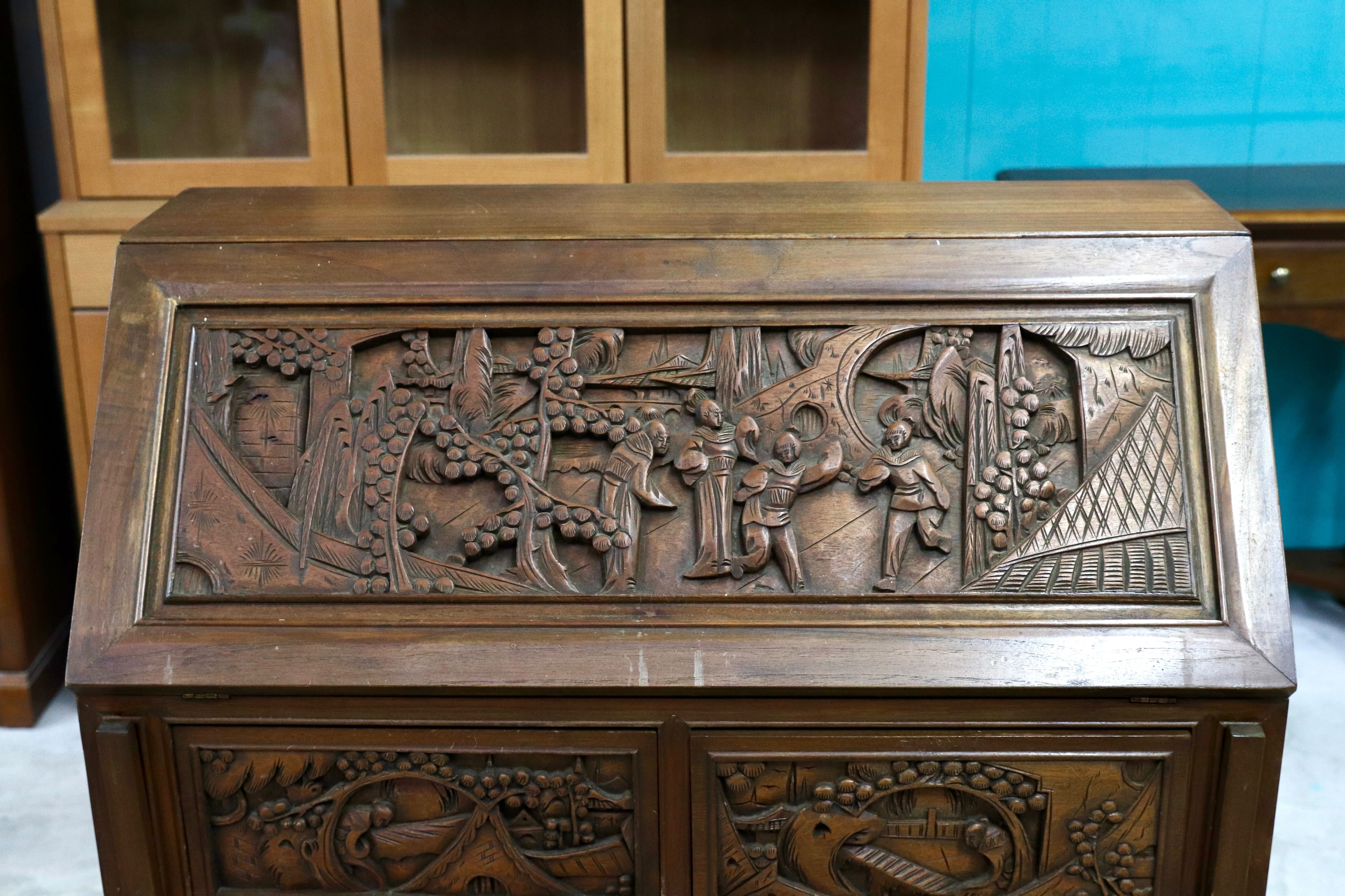 GMIH67○アジアン 民芸 アンティーク ライティングビューロー デスク 机 GMIH67○アジアン 民芸 アンティーク ライティングビューロー