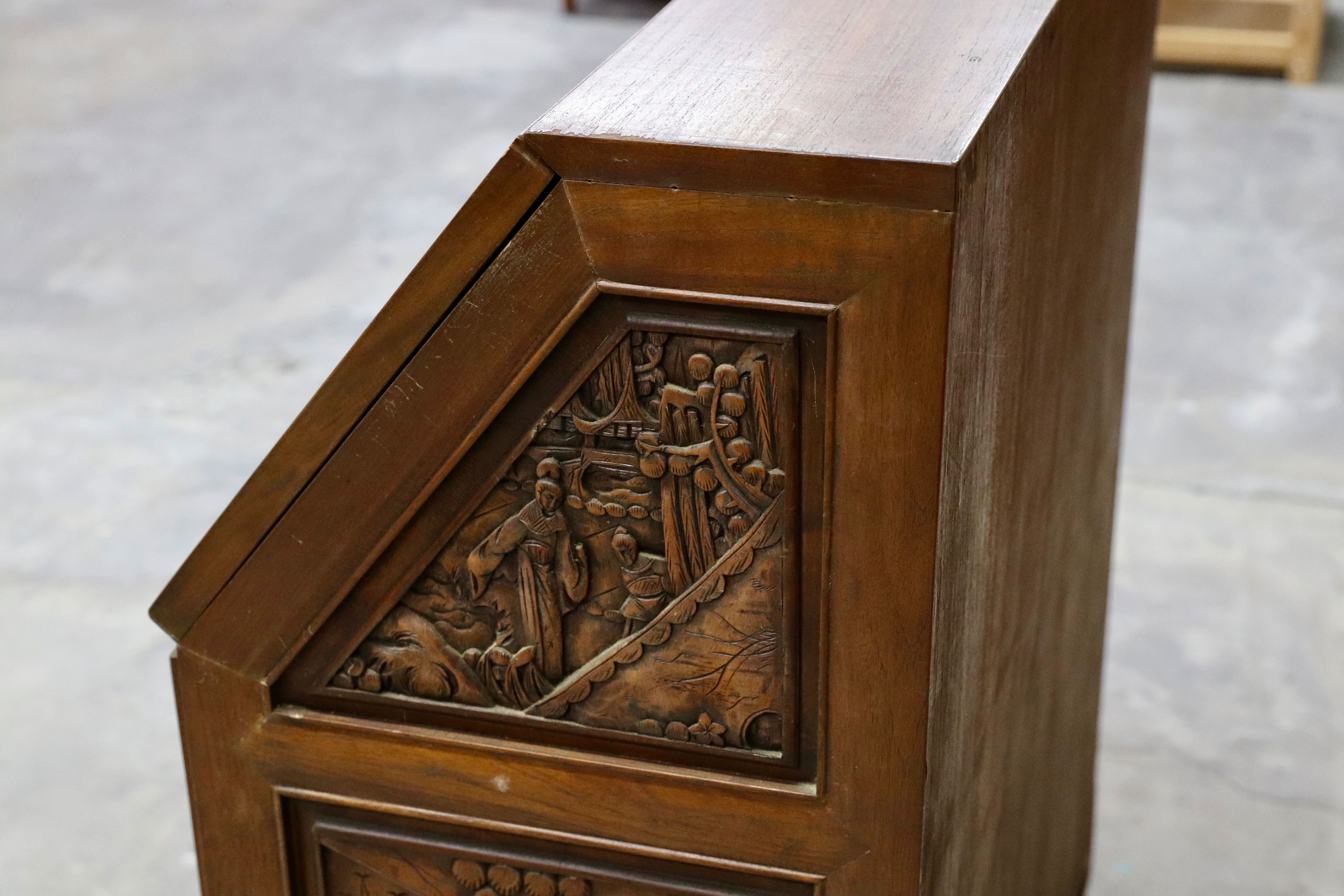 GMIH67○アジアン 民芸 アンティーク ライティングビューロー デスク