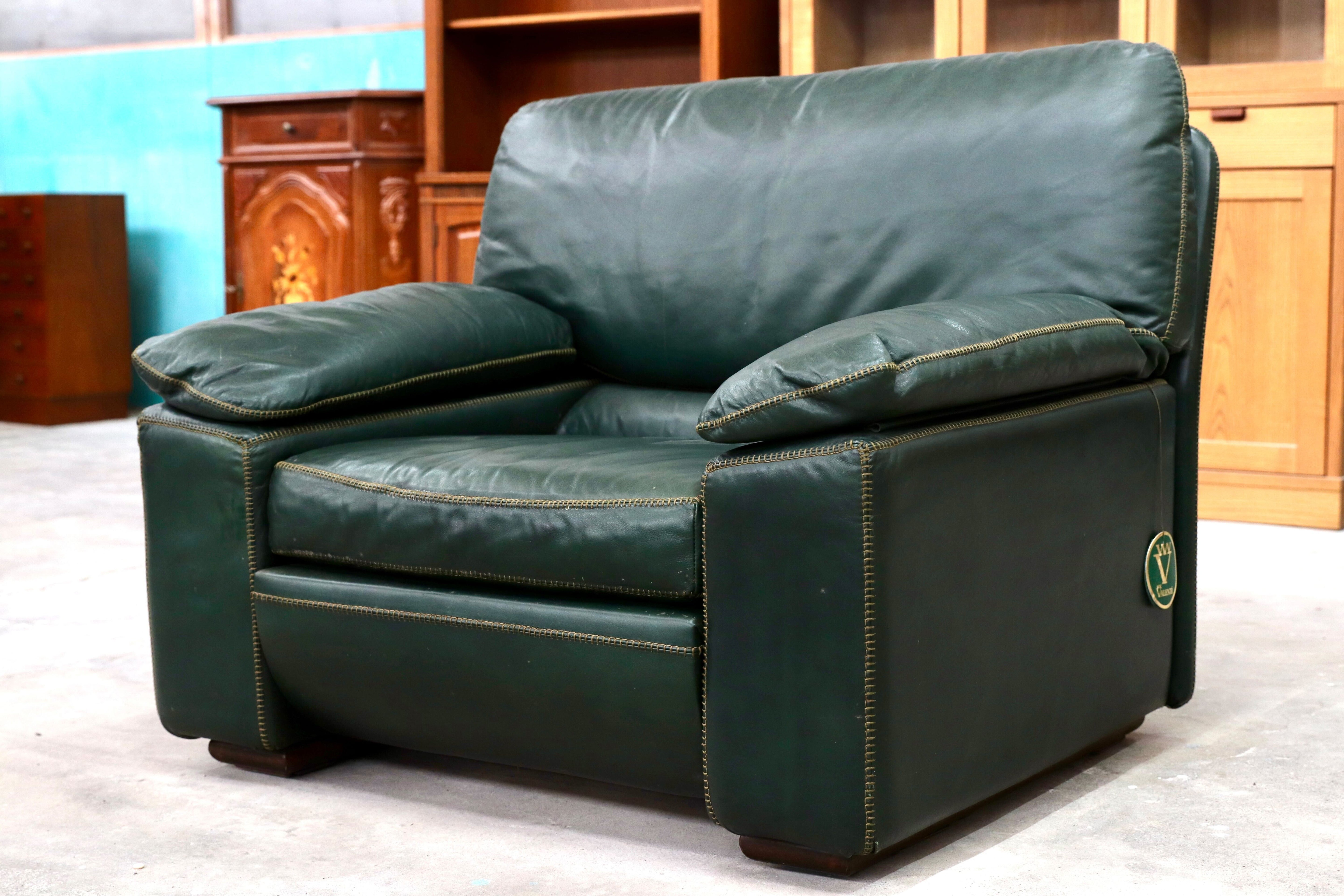 GMIS95B○VARO.S.A. VALENTI / バロッサバレンティ スペイン最高峰 シングルソファ 本革 ダークグリーン 定価約68万 ヴィンテージ