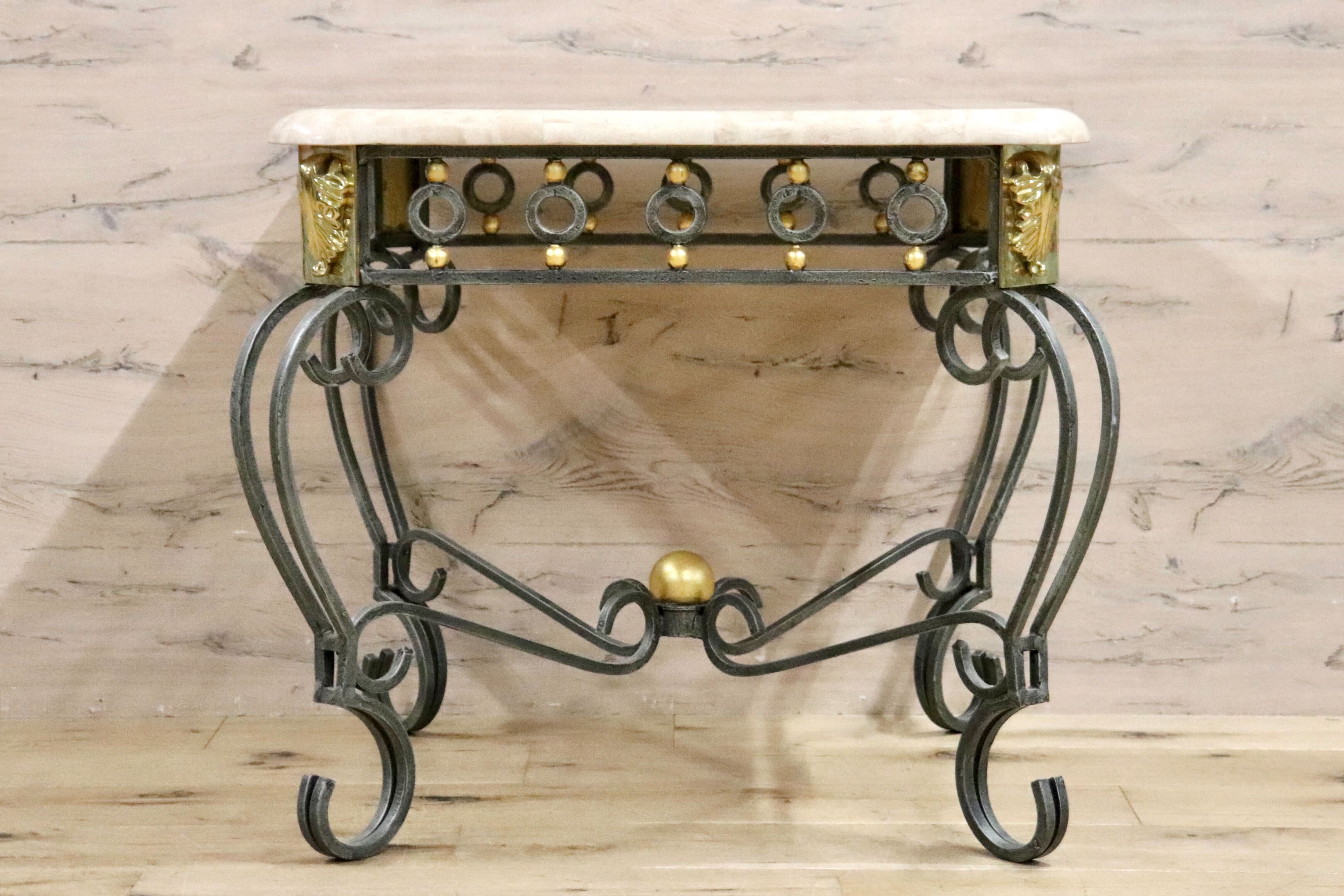 GMHK599○マクタンストーン テーブル サイドテーブル コンソールテーブル マクタン石 アイアン アンティーク調