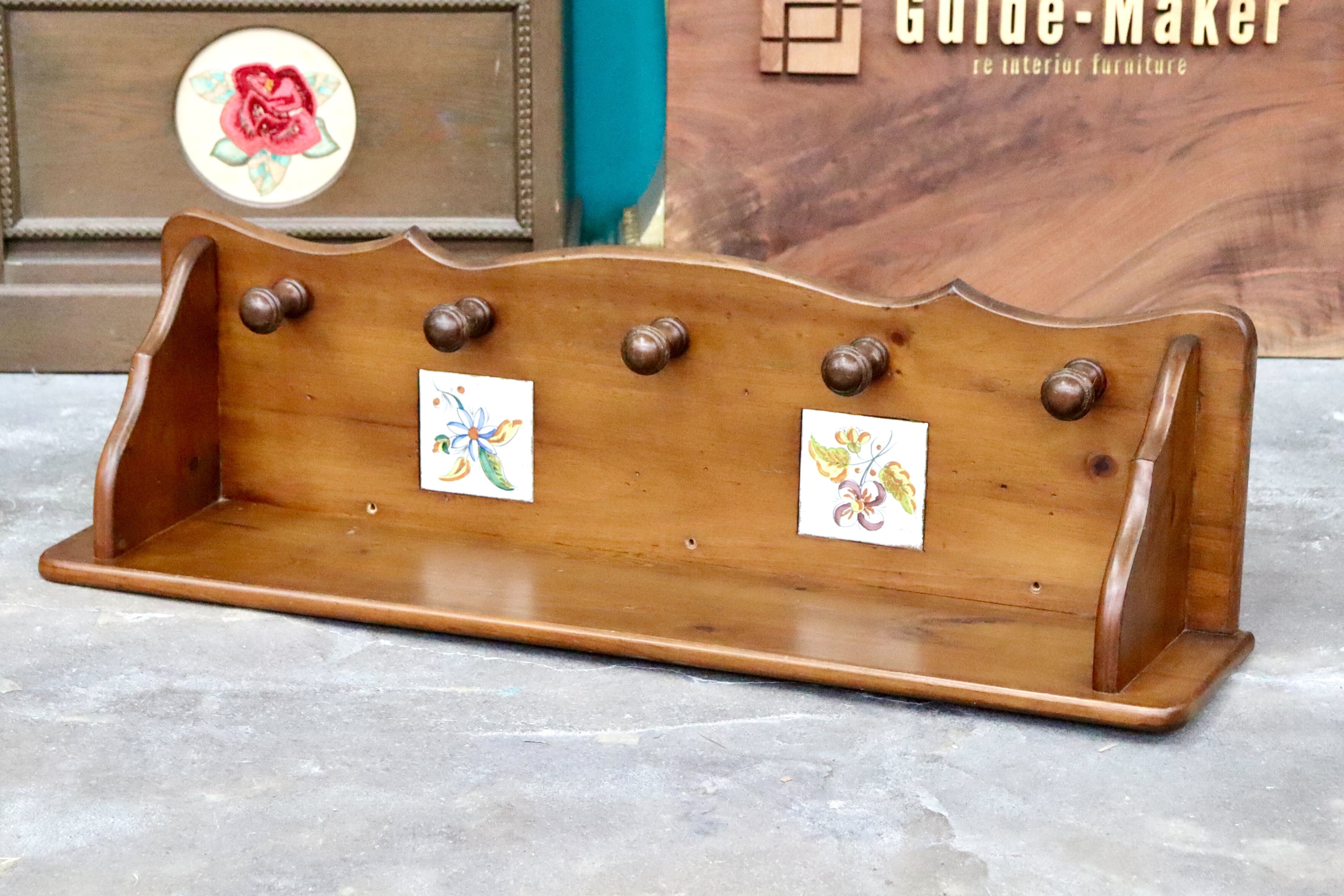 GMIH424○ウォールシェルフ 壁掛け棚 壁掛けシェルフ 帽子掛け タイル張り 木製 カントリー インテリア レトロ モダン