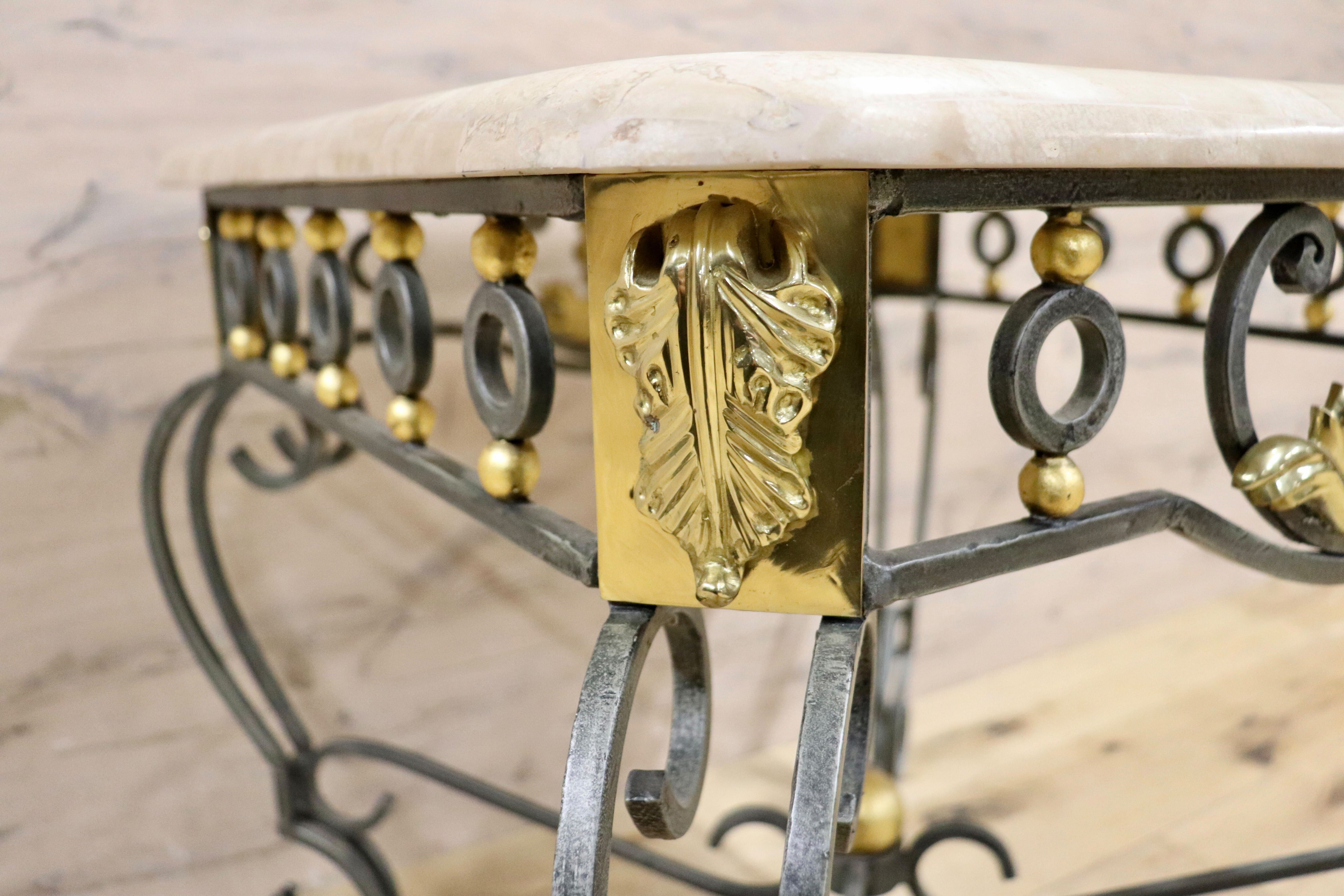 GMHK599○マクタンストーン テーブル サイドテーブル コンソールテーブル マクタン石 アイアン アンティーク調