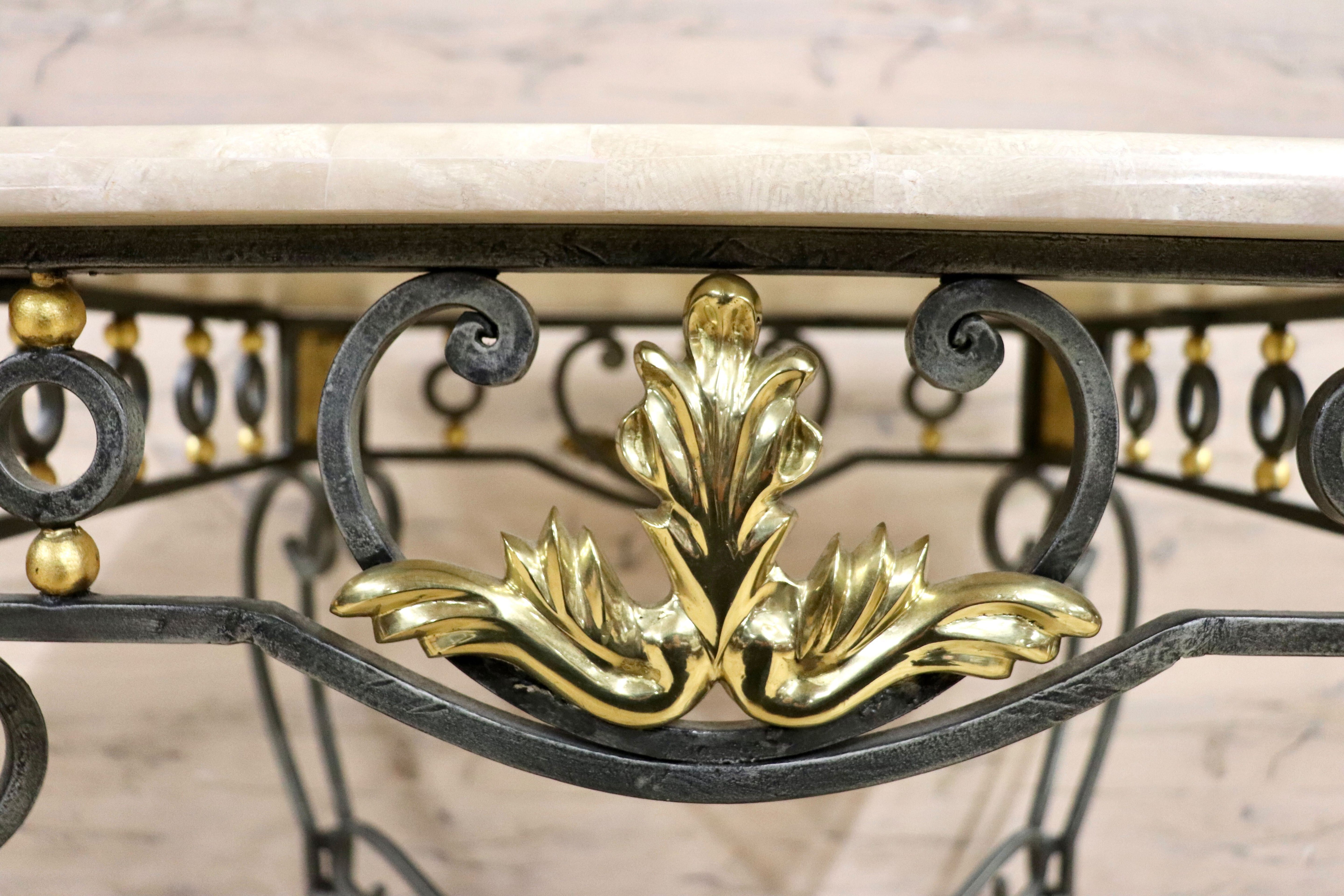 GMHK599○マクタンストーン テーブル サイドテーブル コンソールテーブル マクタン石 アイアン アンティーク調