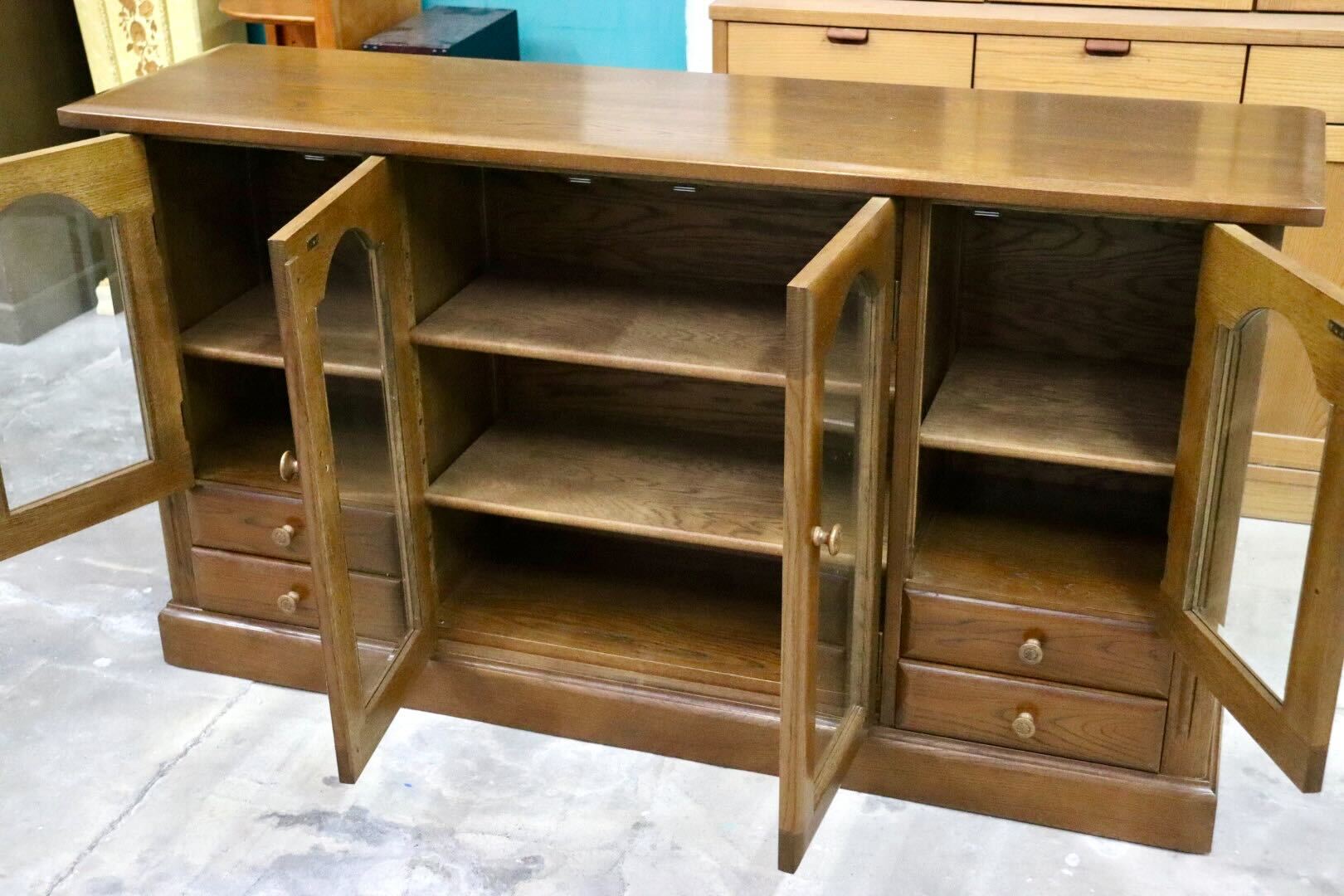 GMIS343○山室家具 ESPOIR エスポアール サイドボード リビングボード キャビネット 旭川家具 楢材 カントリー 飾り棚