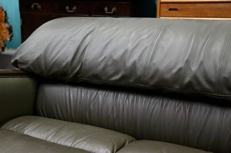 GMIK495○maruni / マルニ 3人掛けソファ トリプルソファ 長椅子 本革 深緑 応接 モダン 国産家具