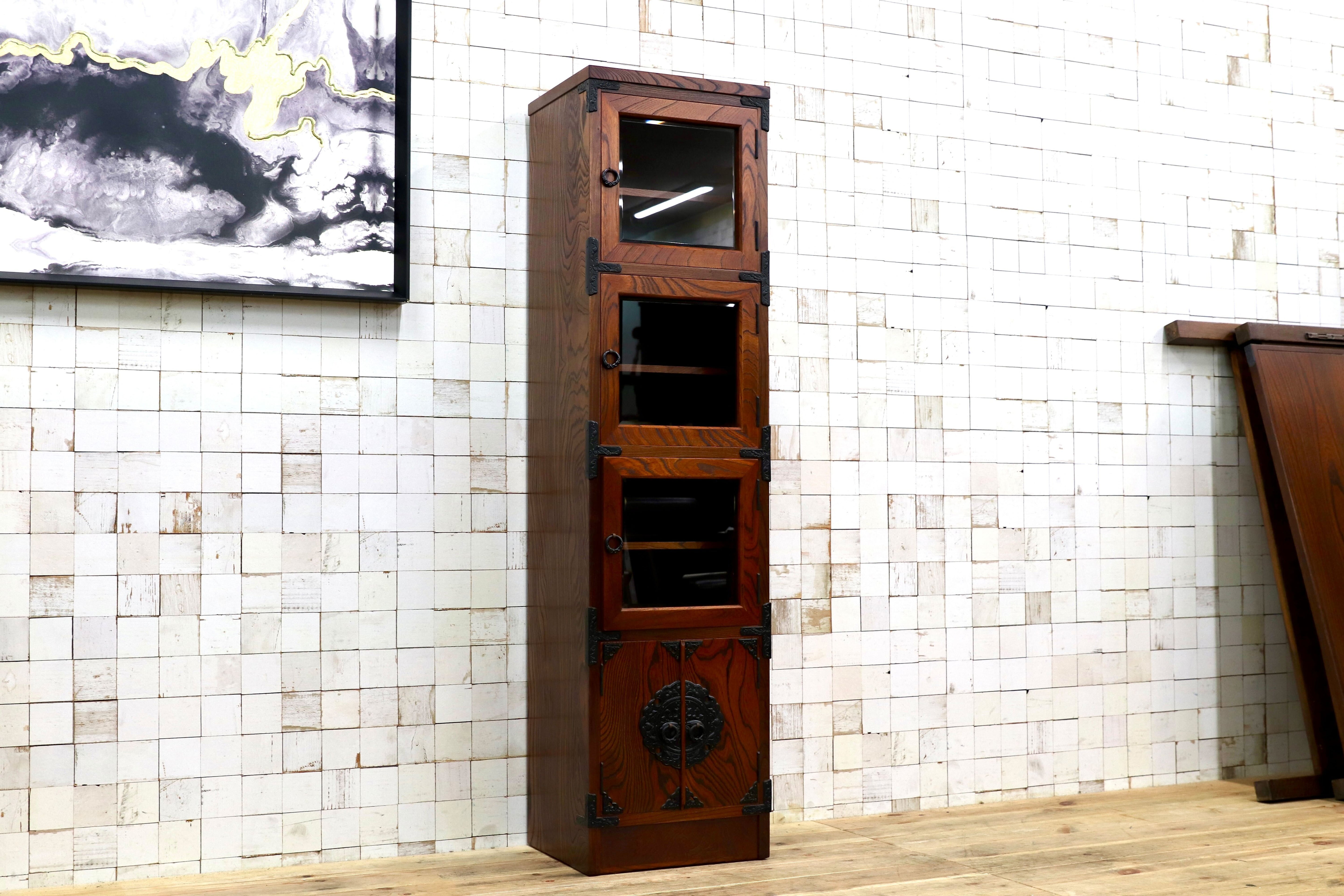 GMIS329○岩谷堂箪笥 スリムハイチェスト 整理箪笥 リビングボード キャビネット 民藝 伝統工芸 和家具 和モダン レトロ アンティーク