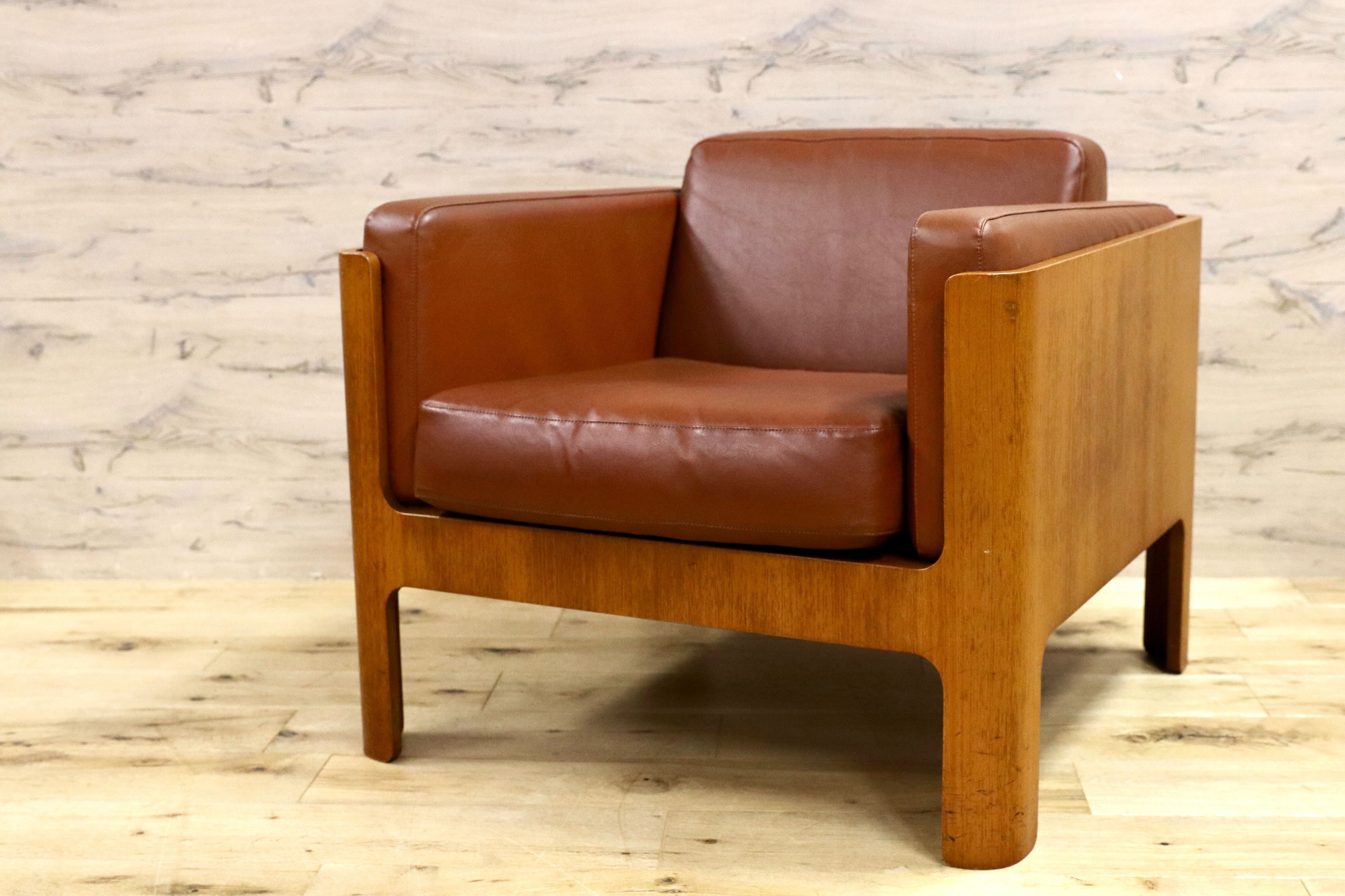 GMIK654A○天童木工 / Tendo HACO ハコ チーク材 ジャパニーズモダン ヴィンテージ 1人掛けソファ シングルソファ 合皮 剣持勇 稀少