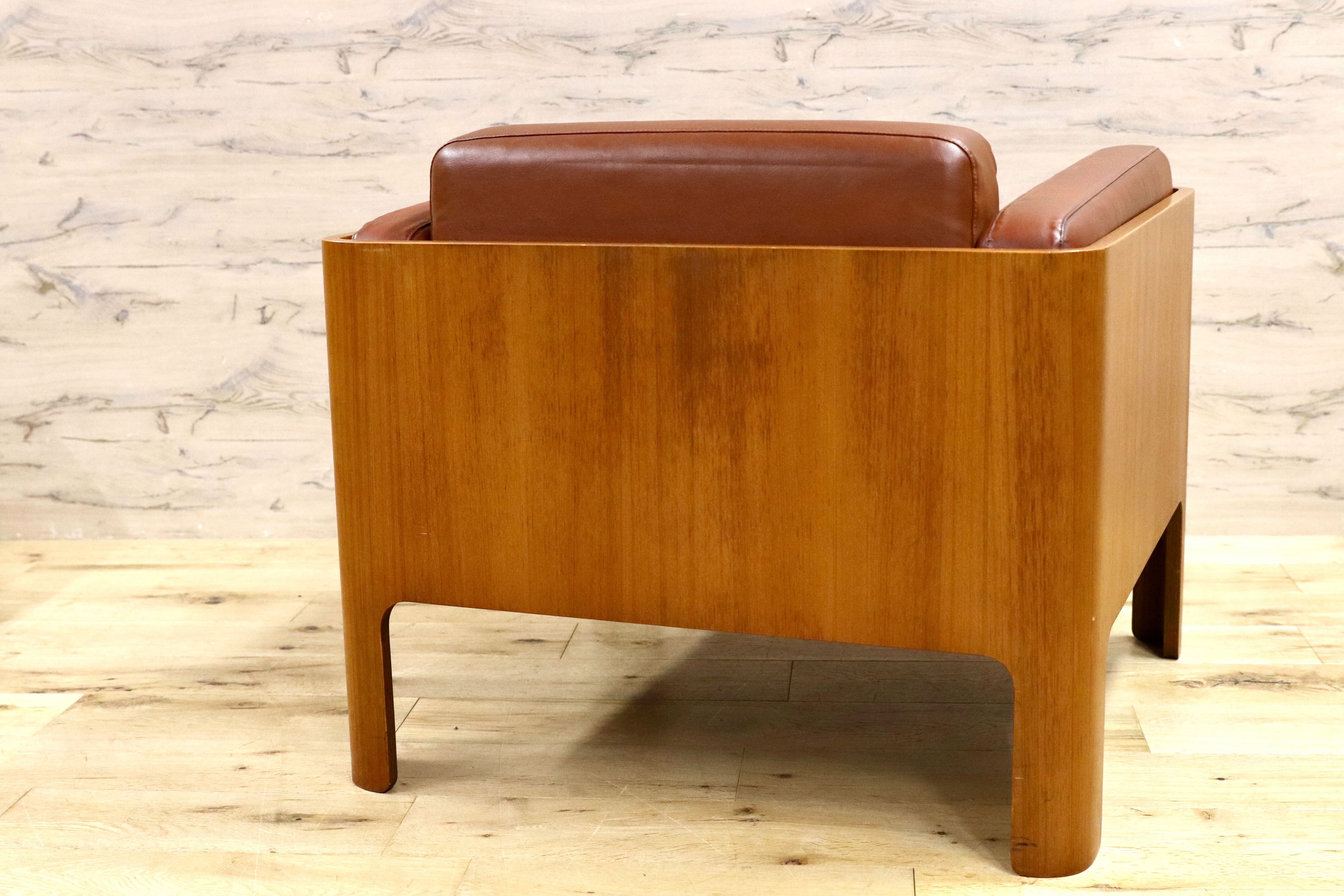 GMIK654A○天童木工 / Tendo HACO ハコ チーク材 ジャパニーズモダン ヴィンテージ 1人掛けソファ シングルソファ 合皮 剣持勇 稀少