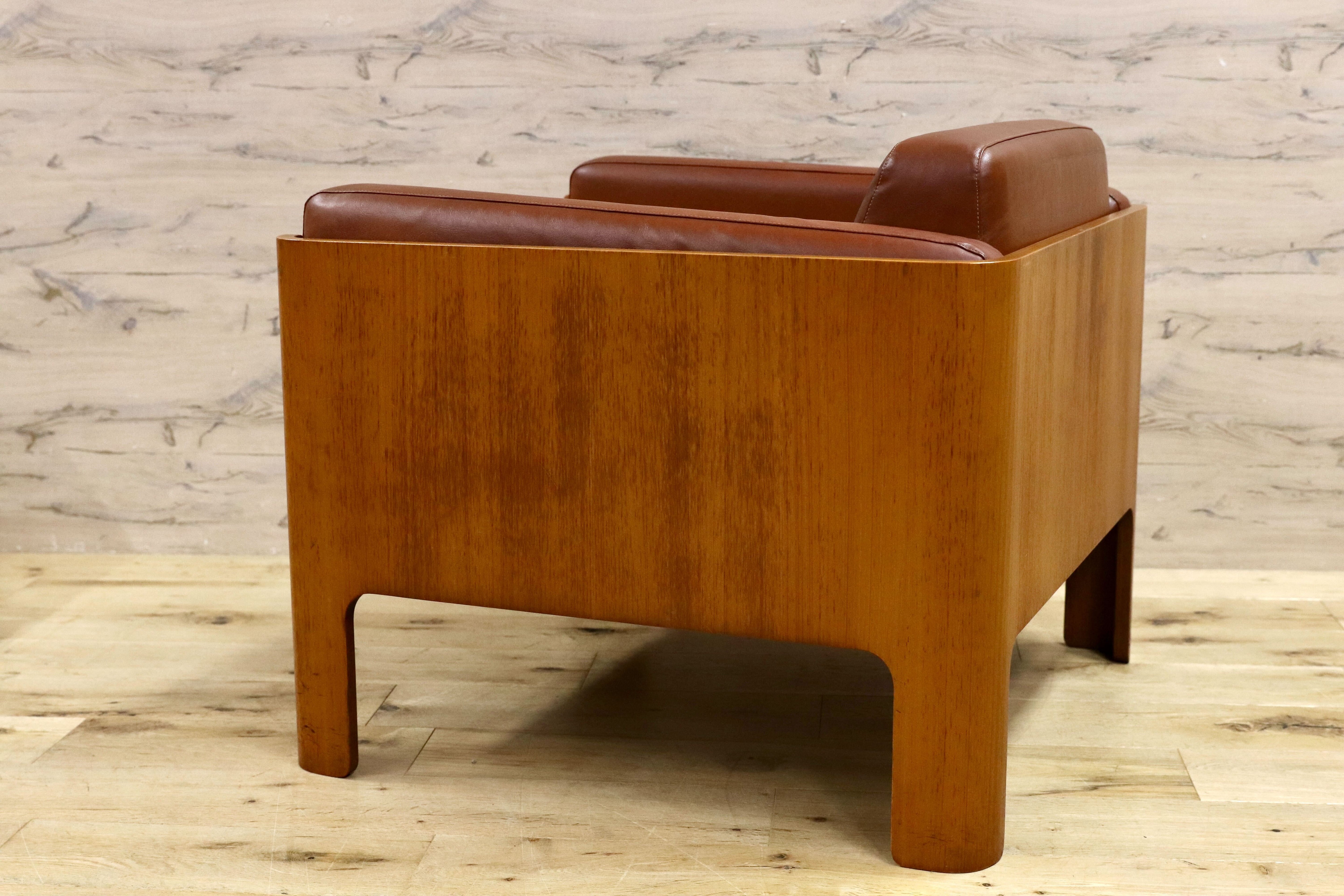 GMIK654A○天童木工 / Tendo HACO ハコ チーク材 ジャパニーズモダン ヴィンテージ 1人掛けソファ シングルソファ 合皮 剣持勇 稀少