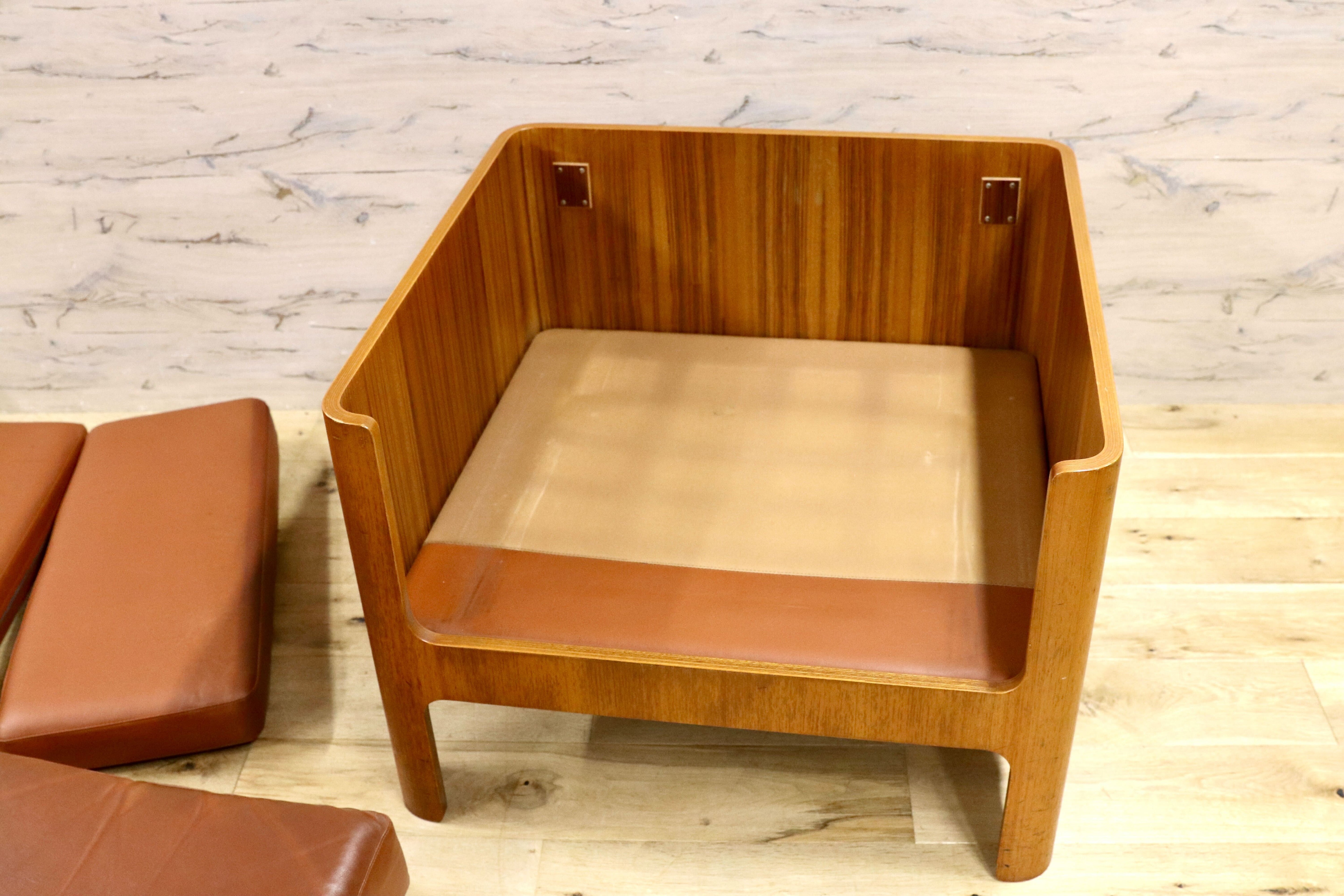 GMIK654A○天童木工 / Tendo HACO ハコ チーク材 ジャパニーズモダン ヴィンテージ 1人掛けソファ シングルソファ 合皮 剣持勇 稀少