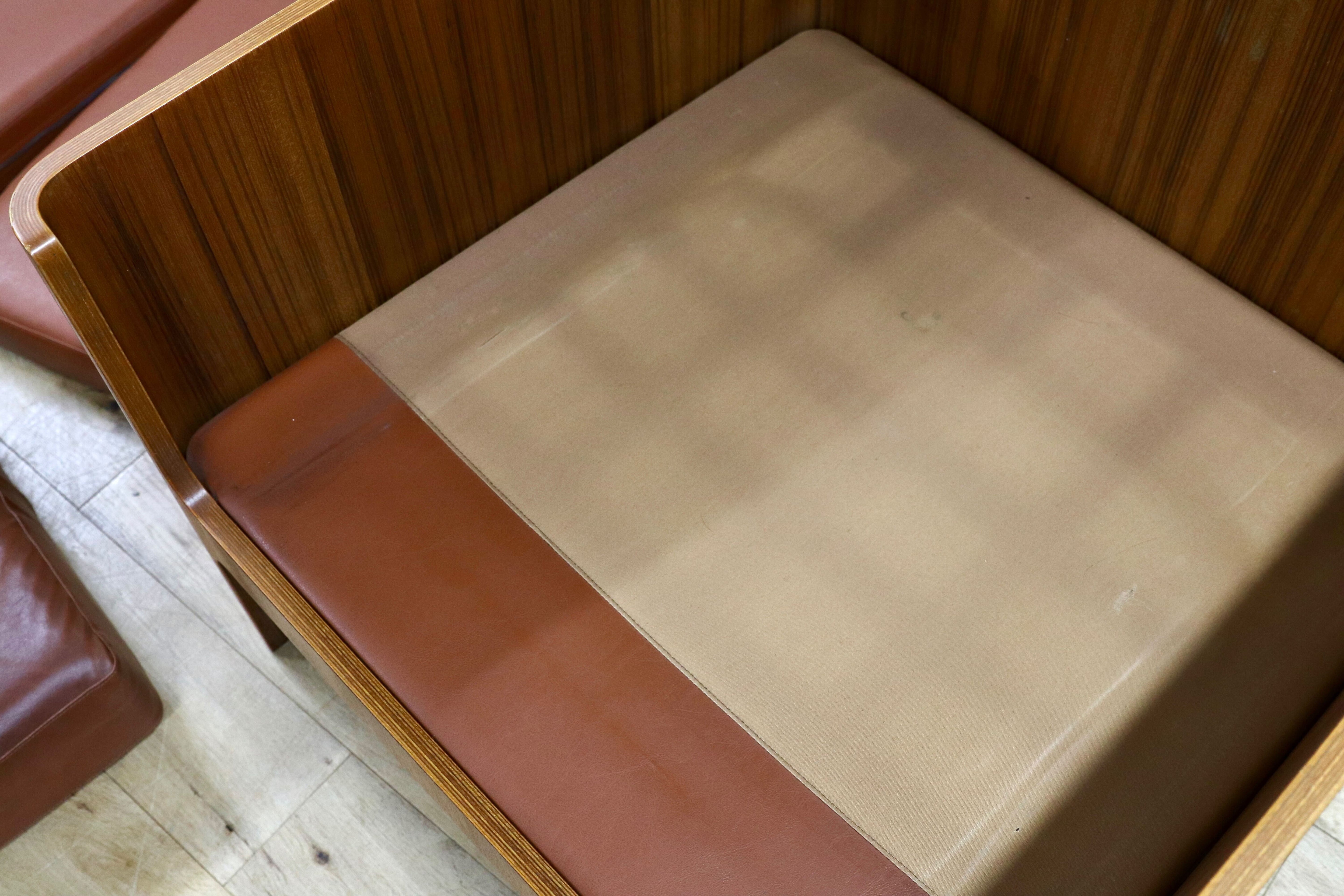 GMIK654A○天童木工 / Tendo HACO ハコ チーク材 ジャパニーズモダン ヴィンテージ 1人掛けソファ シングルソファ 合皮 剣持勇 稀少