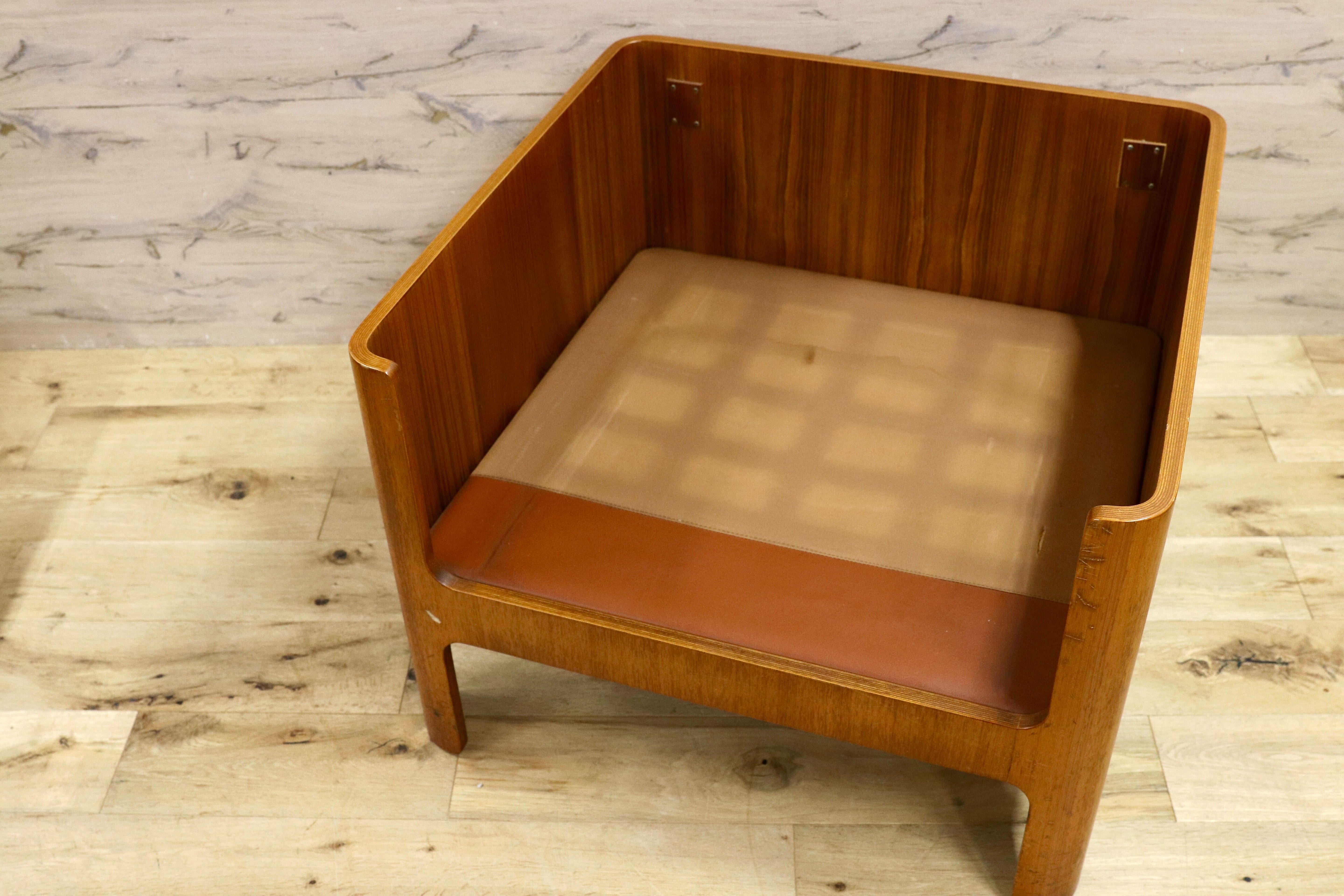 GMIK654B○天童木工 / Tendo HACO ハコ チーク材 ジャパニーズモダン ヴィンテージ 1人掛けソファ シングルソファ 合皮 剣持勇 稀少