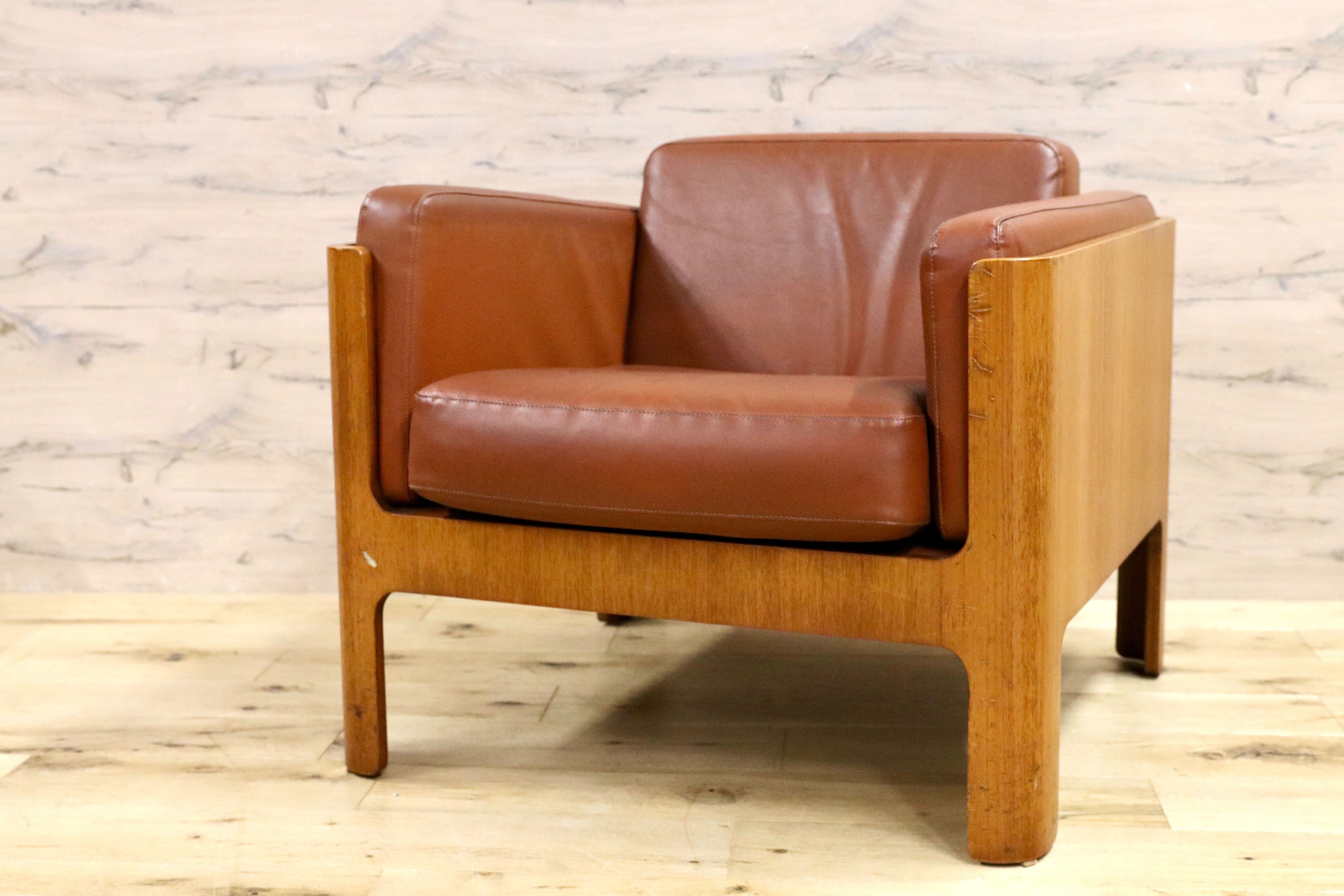 GMIK654B○天童木工 / Tendo HACO ハコ チーク材 ジャパニーズモダン ヴィンテージ 1人掛けソファ シングルソファ 合皮 剣持勇 稀少