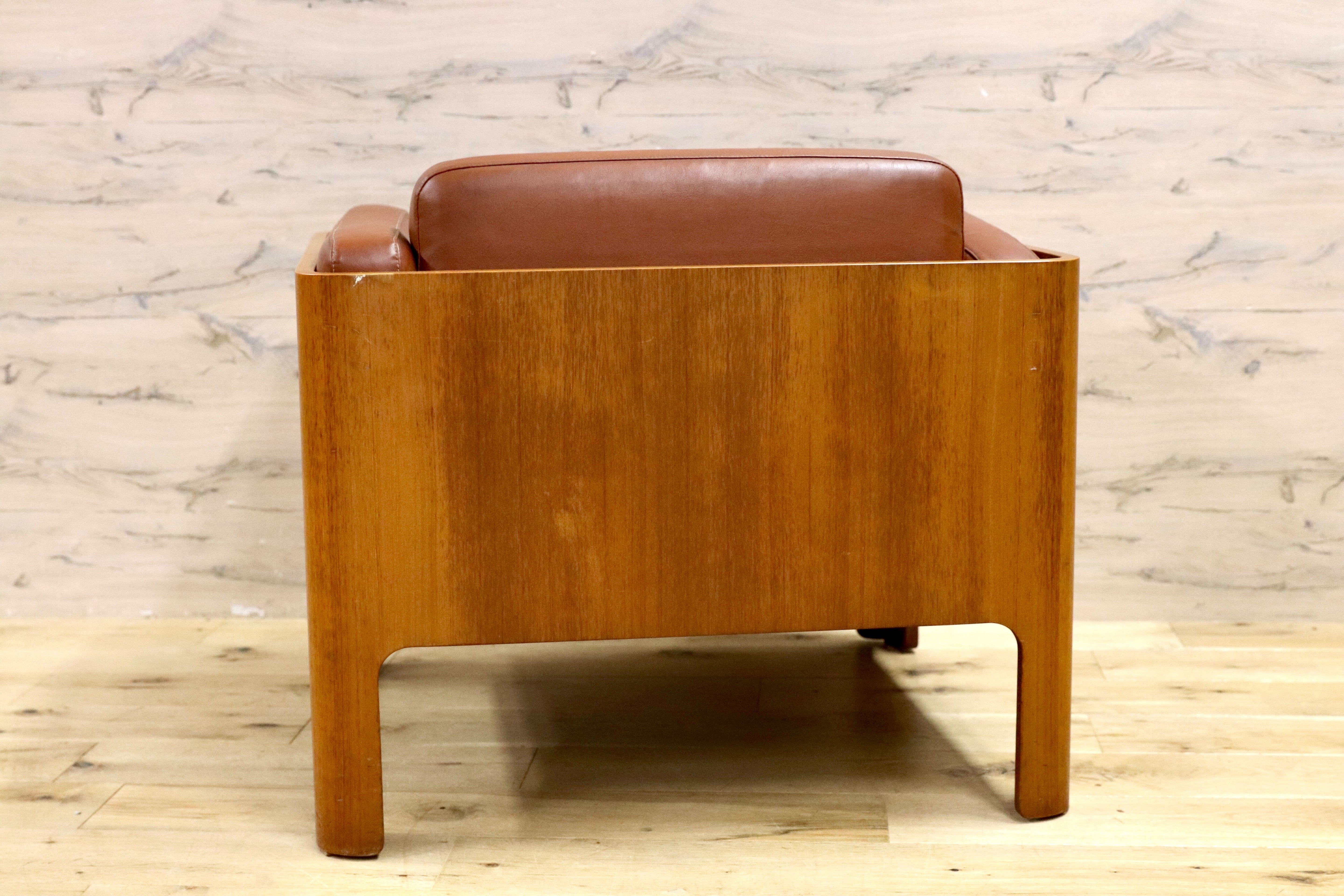 GMIK654B○天童木工 / Tendo HACO ハコ チーク材 ジャパニーズモダン ヴィンテージ 1人掛けソファ シングルソファ 合皮 剣持勇 稀少