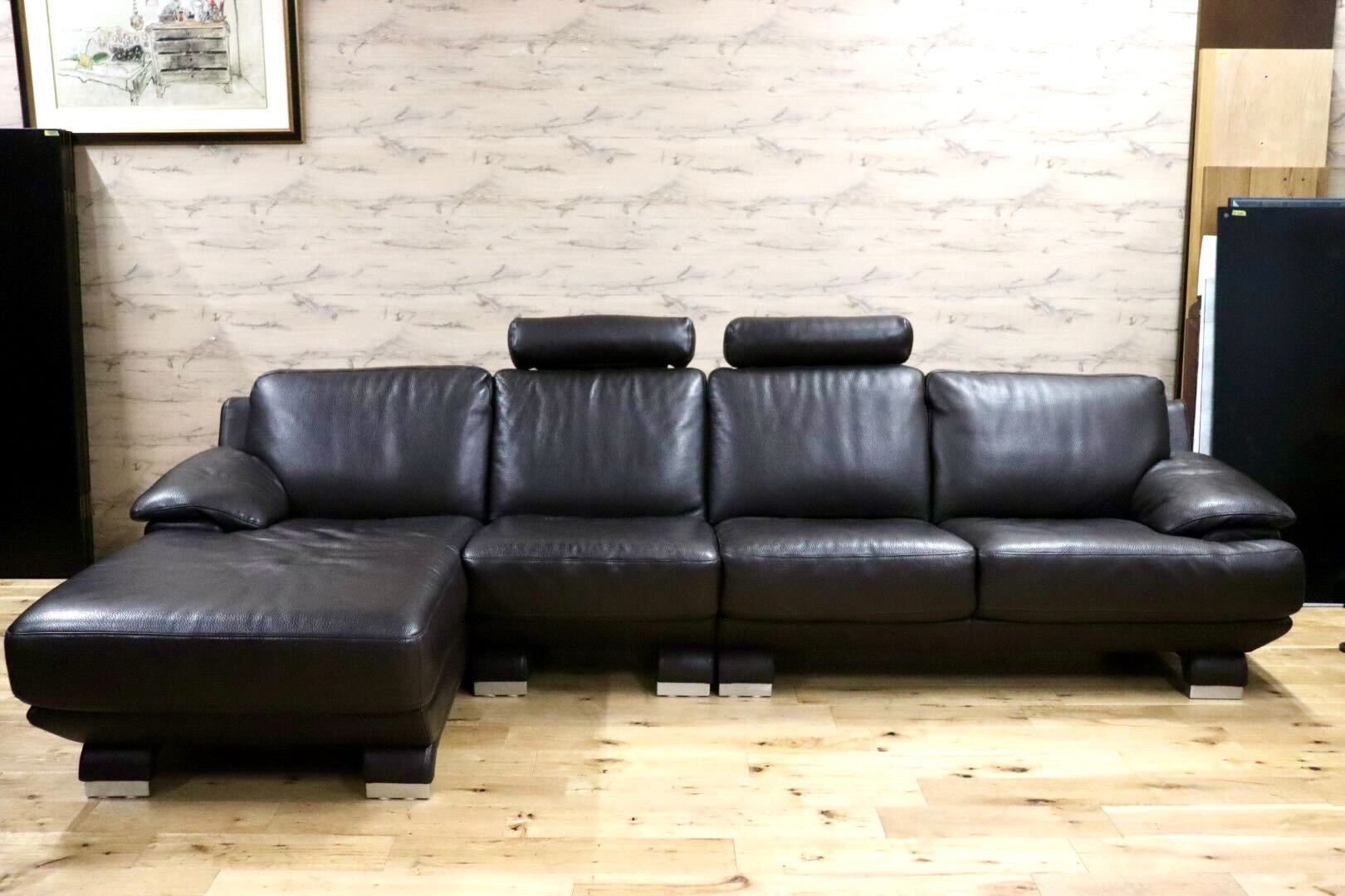 GMIH365○IDC大塚家具 L/S LUXE-01 カウチソファ コーナーソファ 本革 ダークブラウン 最高級 スタイリッシュモダン 定価約83万