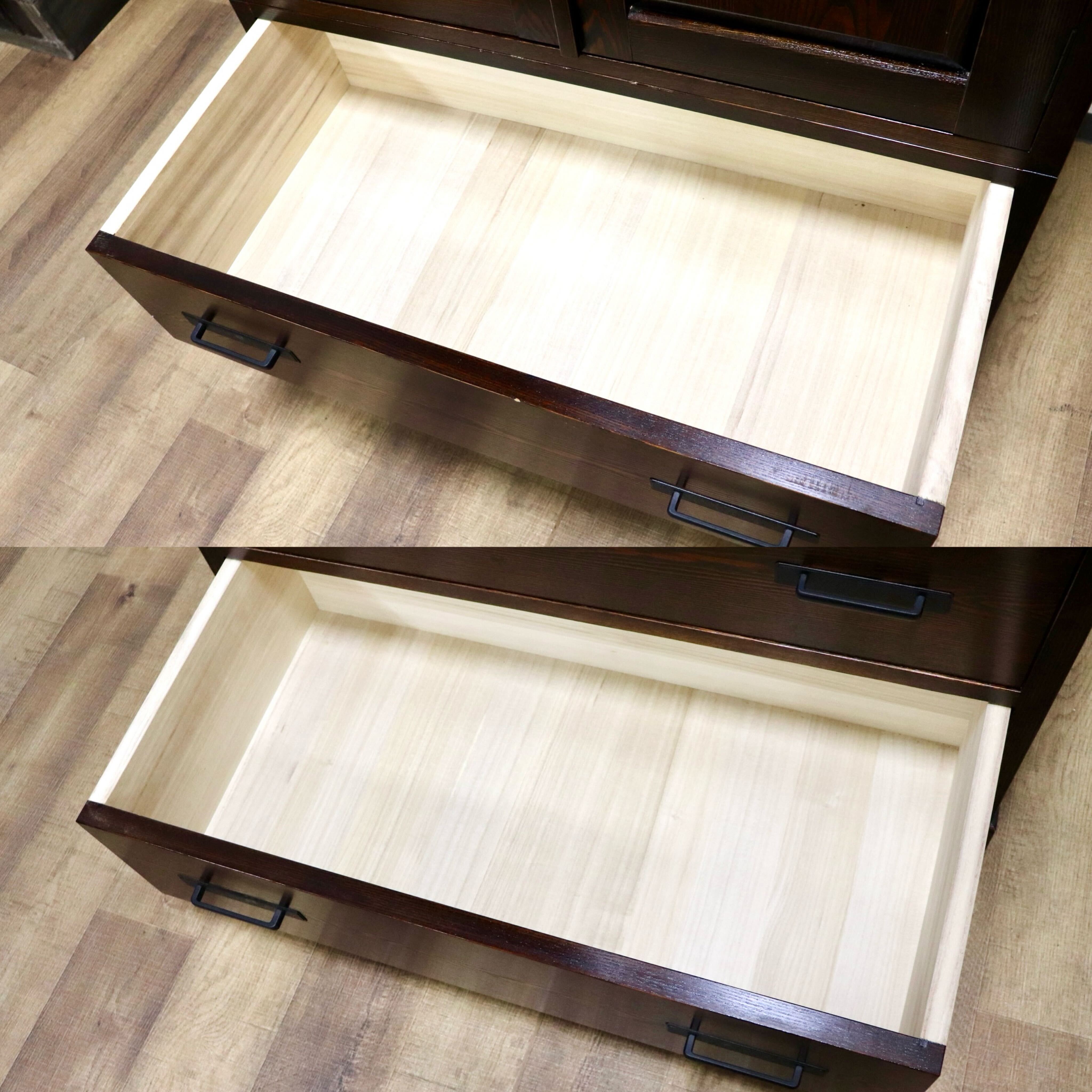 GMHN65○工房家具 欅材 ケヤキ 無垢 ワードローブ クローゼット 洋服タンス 漆塗り 和家具 和モダン アンティーク レトロ 堅牢 古民家 美品