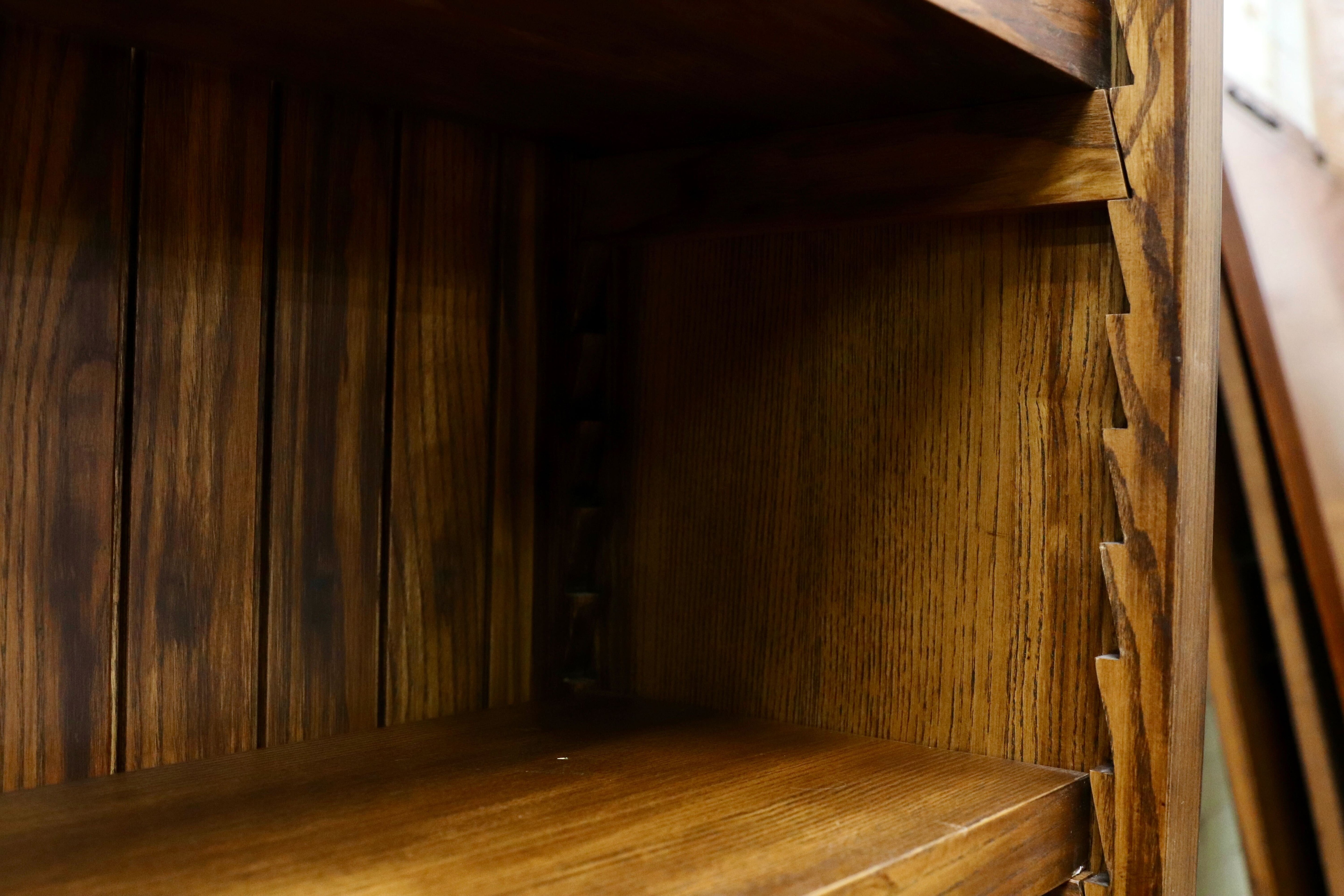 GMIS338A○民芸家具 和風モダン オープンシェルフ ラック ブックシェルフ 楢材 古民家 カフェ 店舗什器