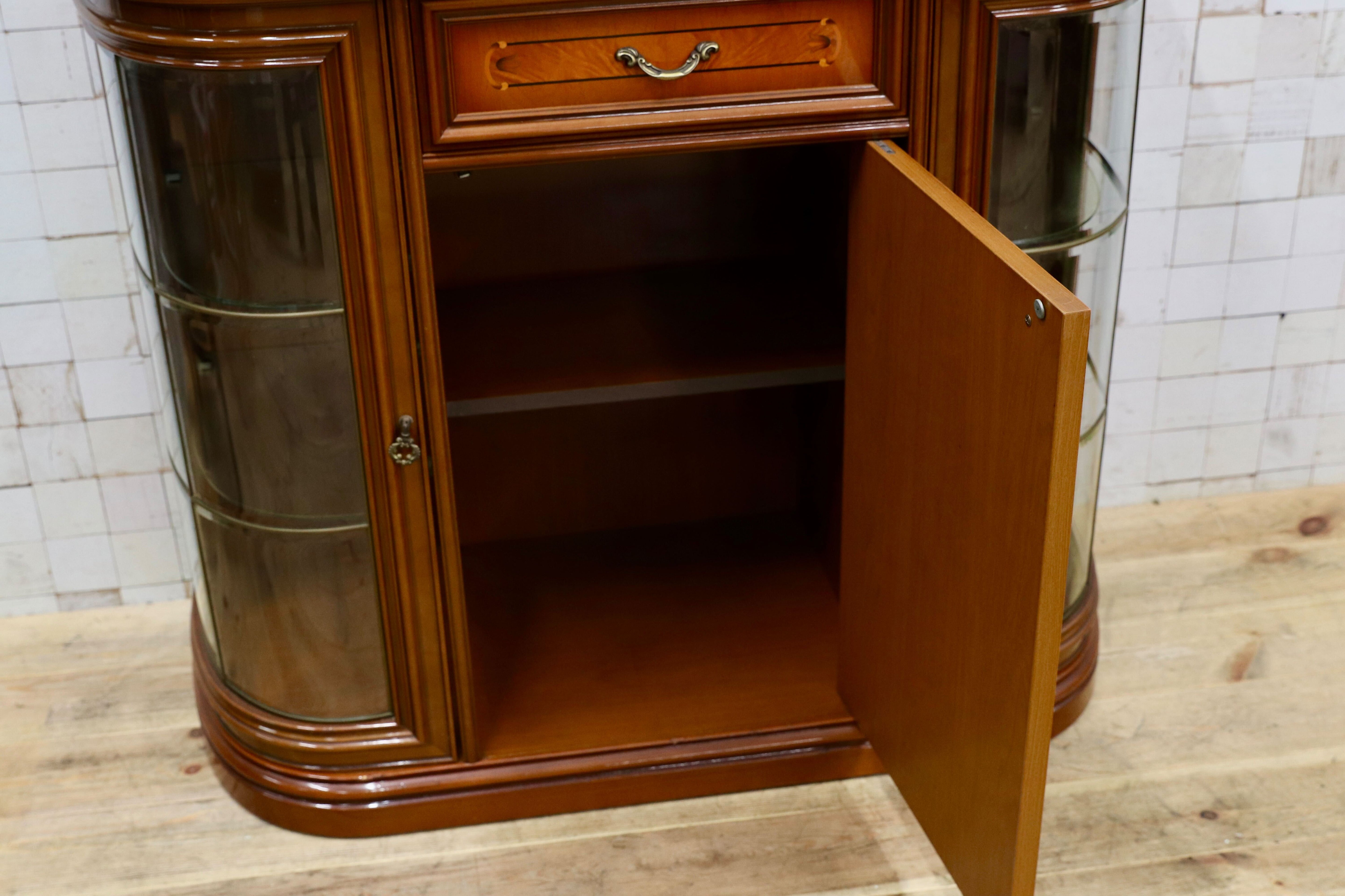 GMIS328○イタリア クラシック アンティーク サイドボード リビングボード 象嵌細工 キャビネット 店舗什器 キュリオケース