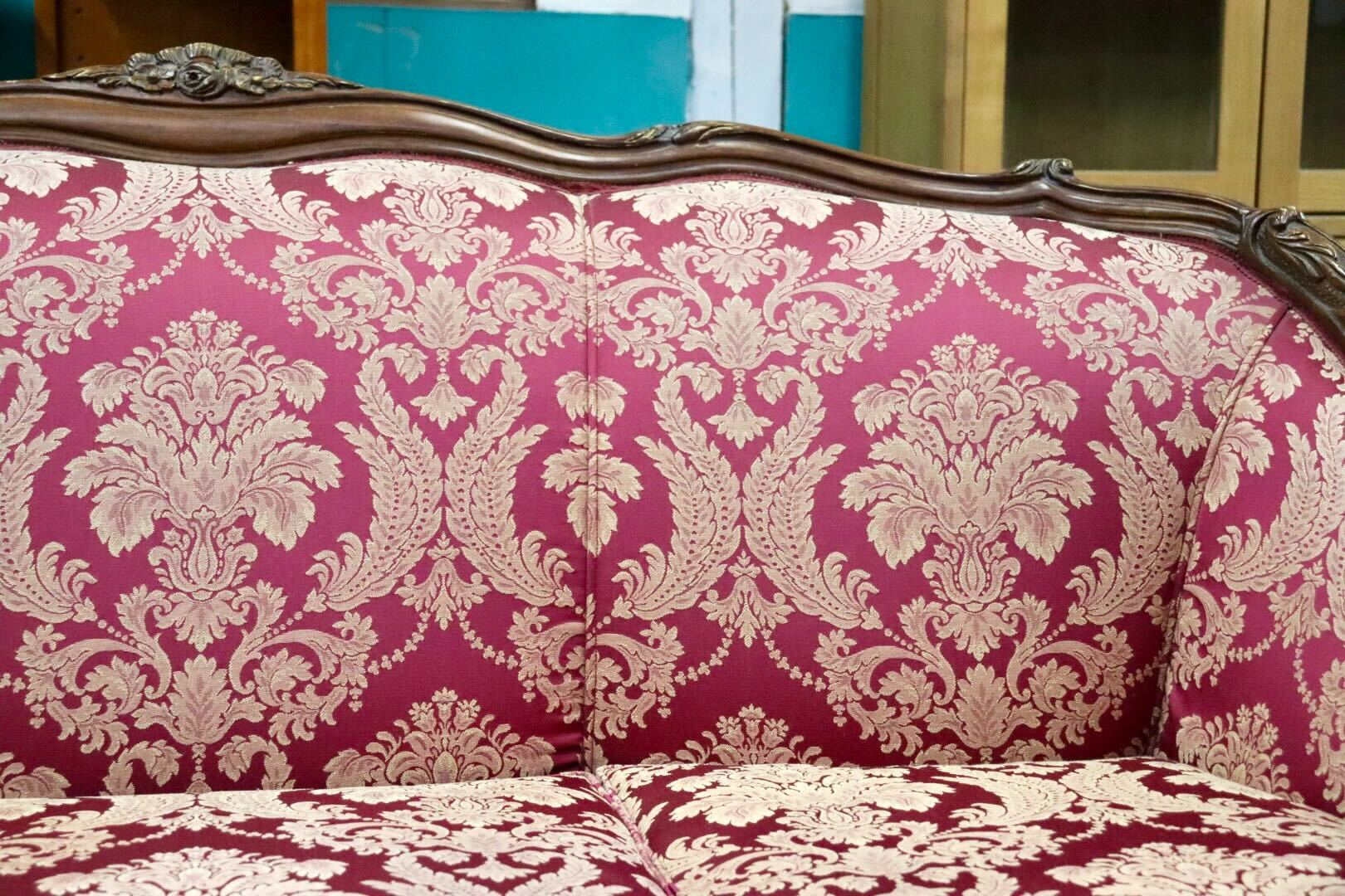 GMIK720A○イタリア製 3人掛けソファ トリプルソファ 長椅子 ファブリック 金華山 ロココ調 彫刻 ヨーロピアン クラシック エレガント